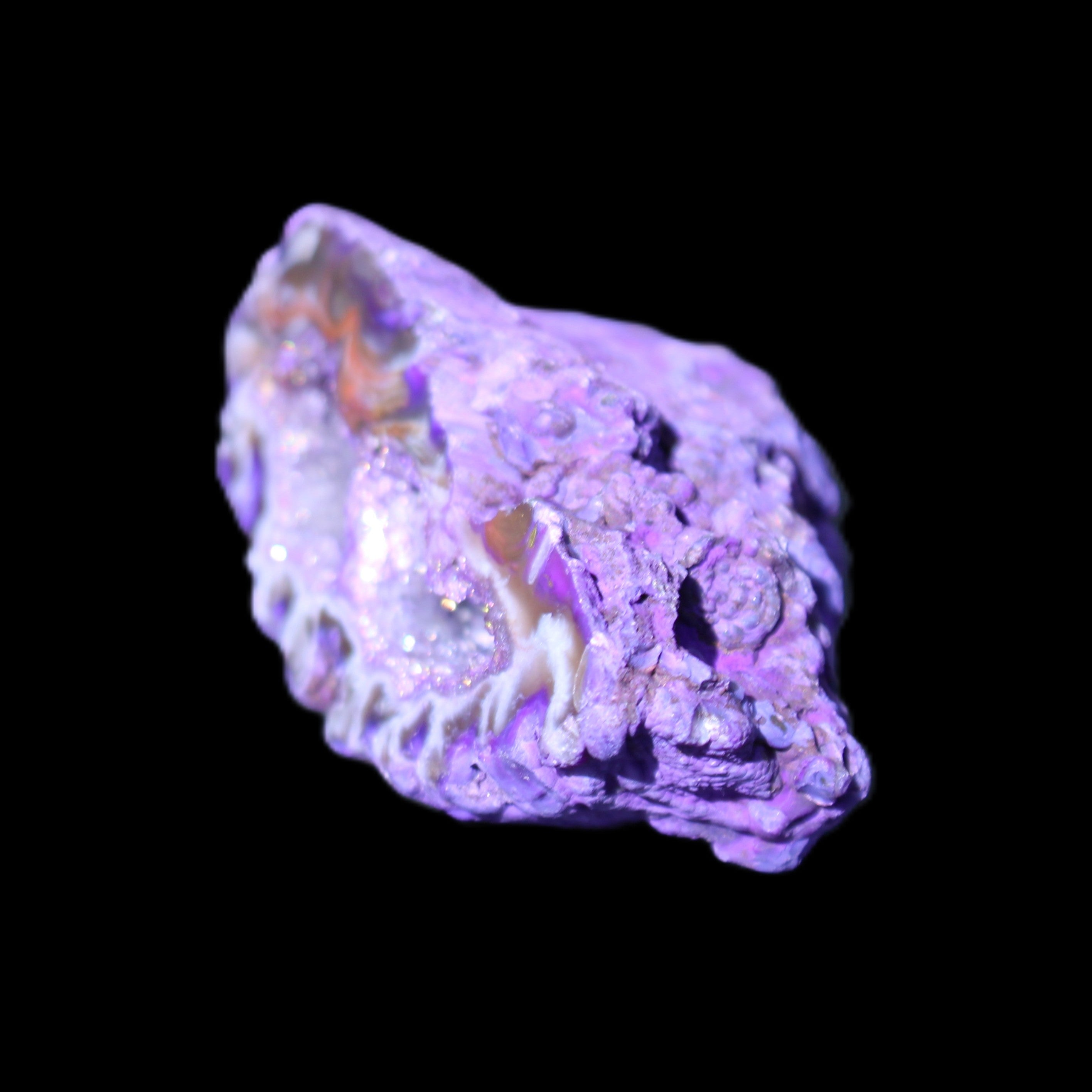 Purplish Electroplated Agate Quartz geodes 48-52mm 48-69g in sunlight - Rocks and Things Store