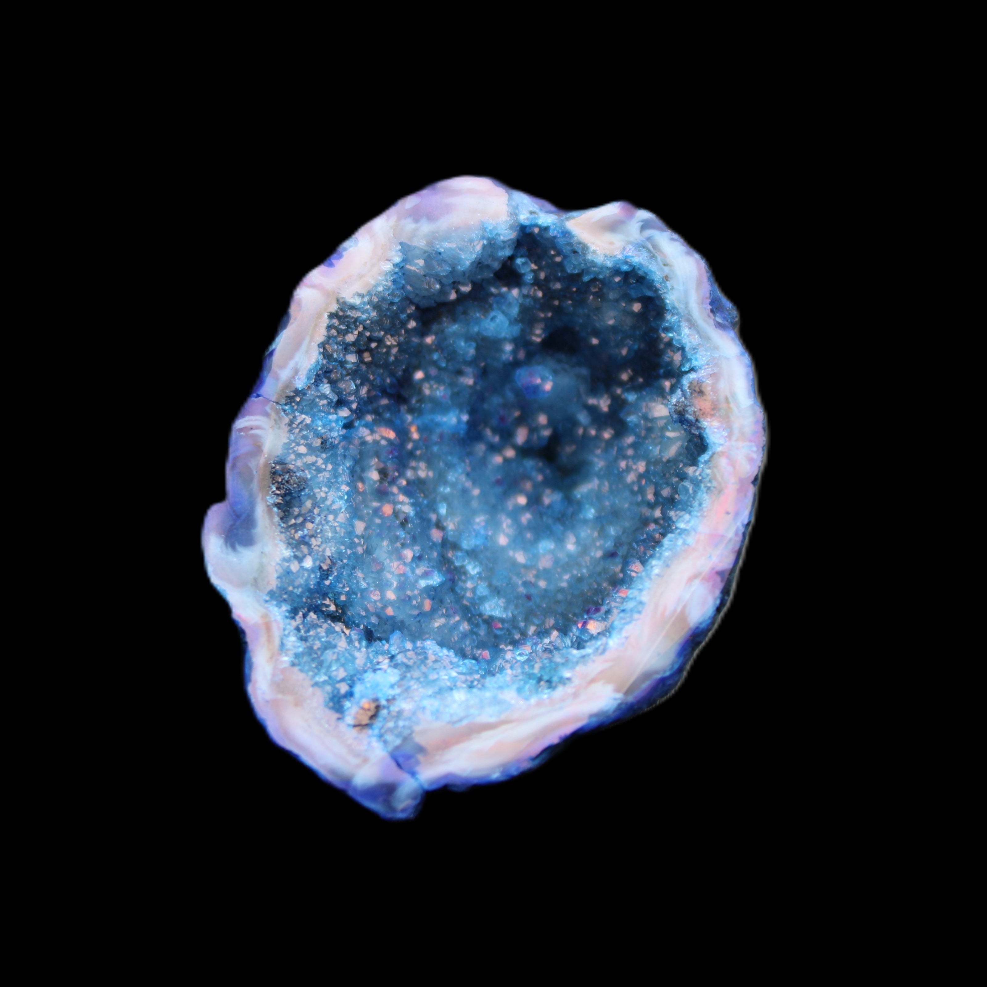 Blue Electroplated Agate Quartz geode range 40-67mm 30-63g in sunlight - Rocks and Things Store