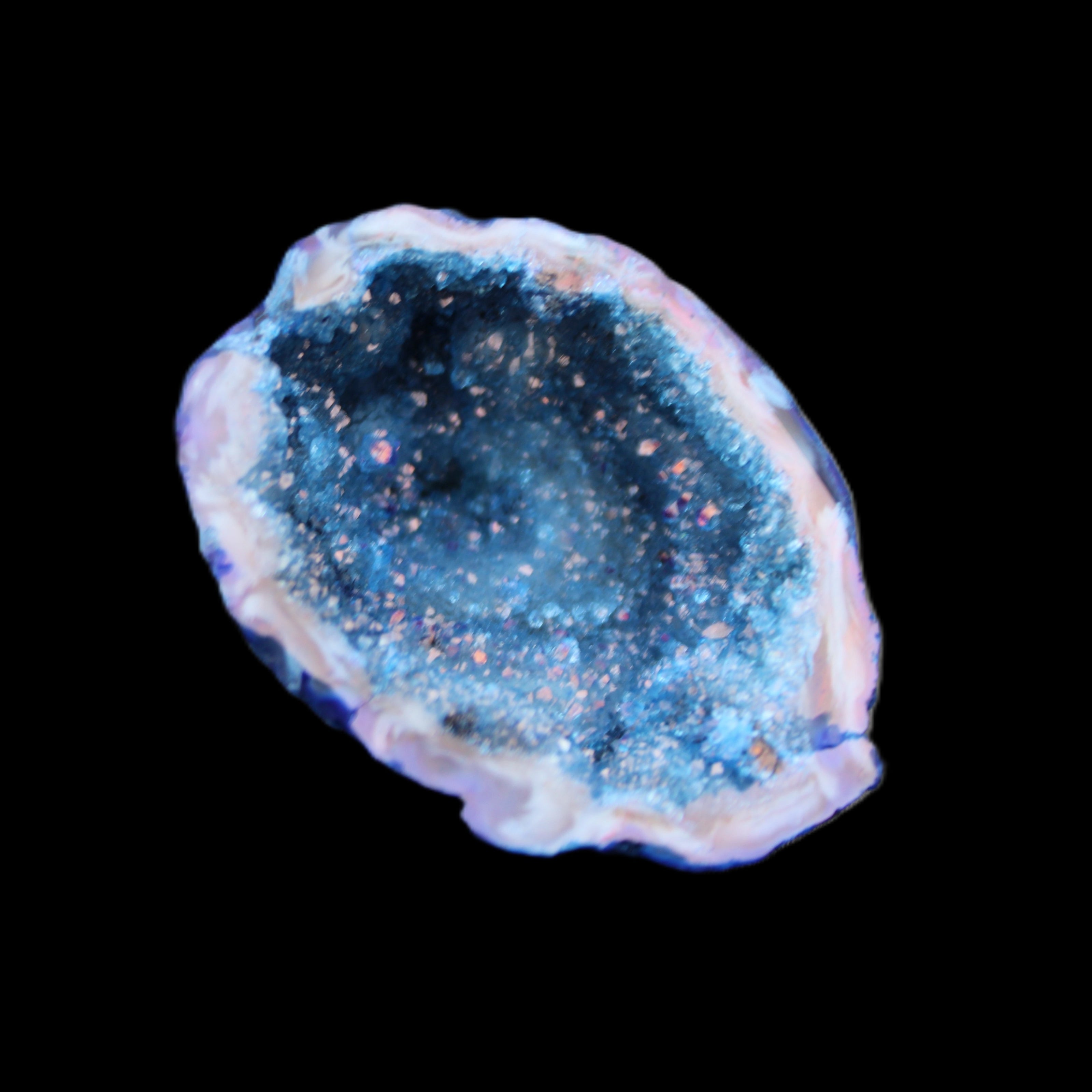 Blue Electroplated Agate Quartz geode range 40-67mm 30-63g in sunlight - Rocks and Things Store