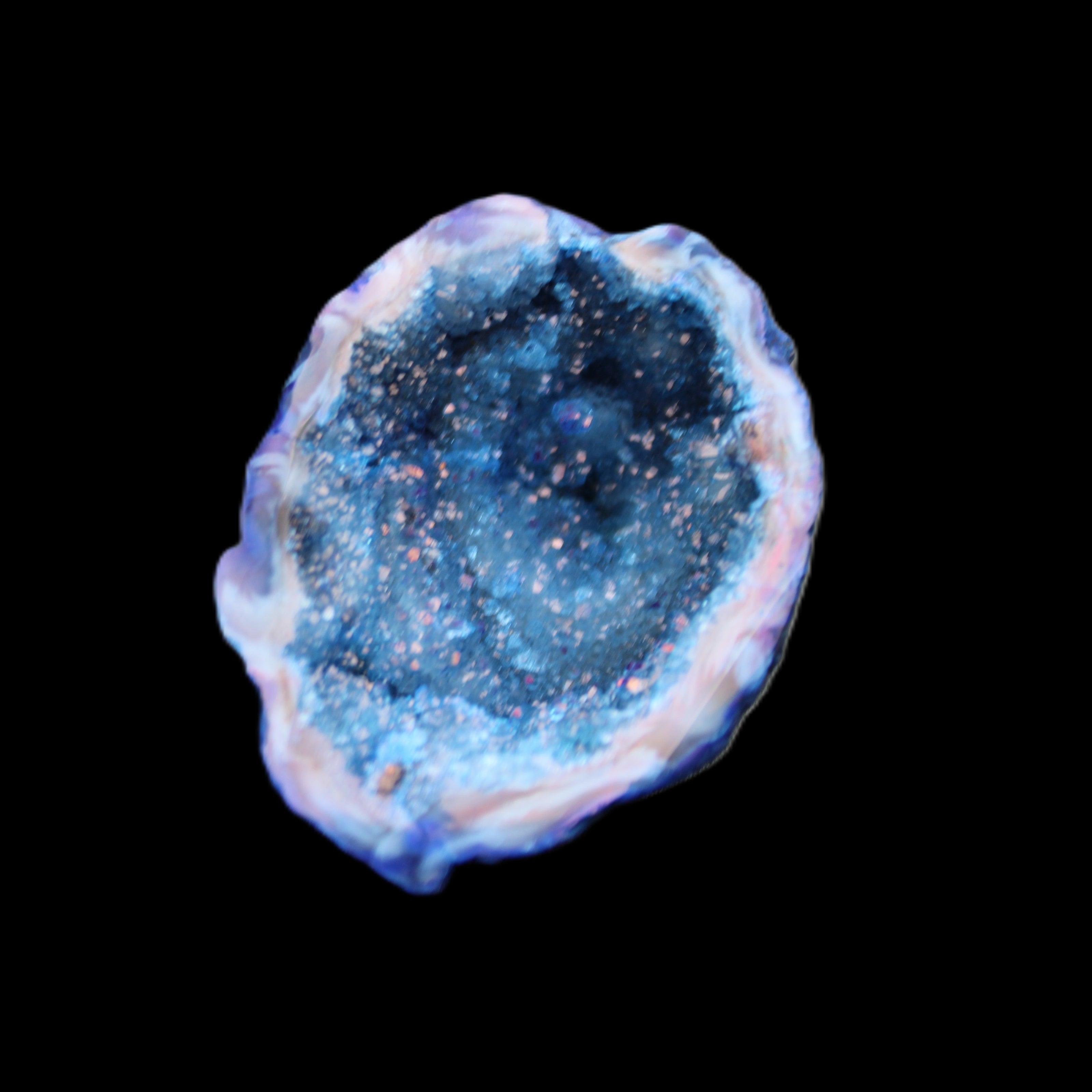 Blue Electroplated Agate Quartz geode range 40-67mm 30-63g in sunlight - Rocks and Things Store