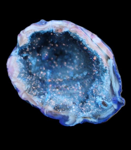 Blue Electroplated Agate Quartz geode range 40-67mm 30-63g in sunlight - Rocks and Things Store