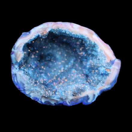 Blue Electroplated Agate Quartz geode range 40-67mm 30-63g in sunlight - Rocks and Things Store