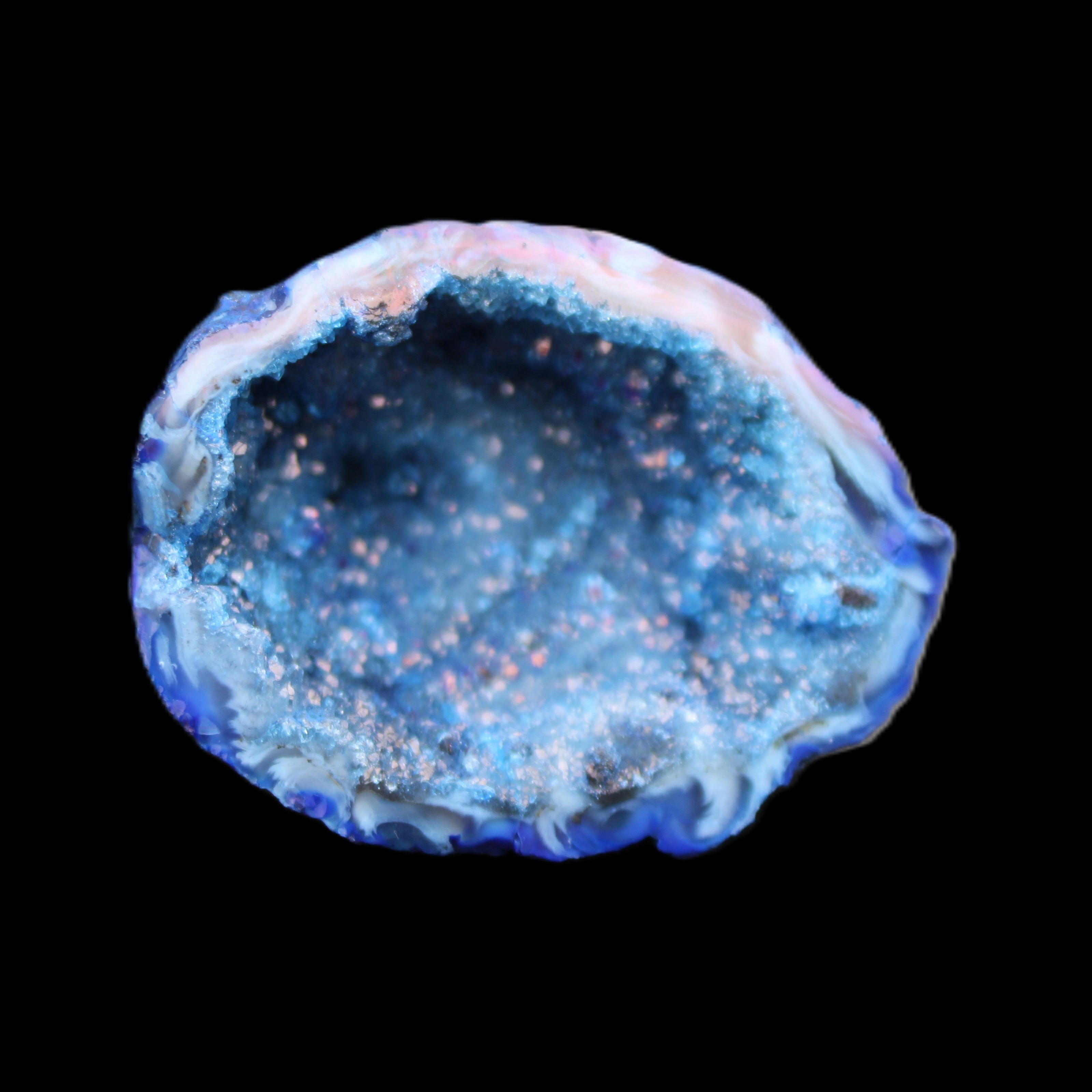 Blue Electroplated Agate Quartz geode range 40-67mm 30-63g in sunlight - Rocks and Things Store