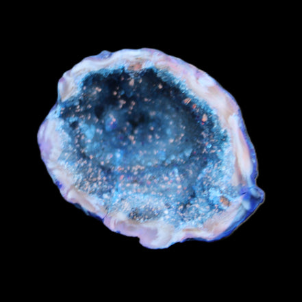 Blue Electroplated Agate Quartz geode range 40-67mm 30-63g in sunlight - Rocks and Things Store