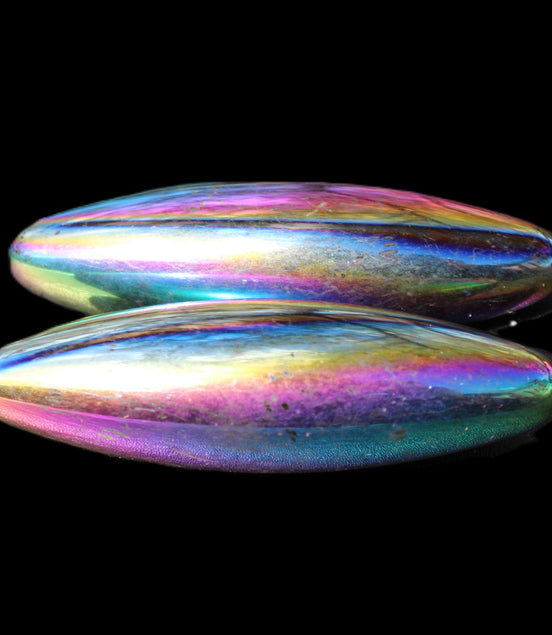 Magnetic Rainbow Hematite Buzz stones pair 56-60mm 93-107g in sunlight - Rocks and Things Store