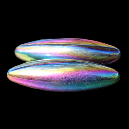 Magnetic Rainbow Hematite Buzz stones pair 56-60mm 93-107g in sunlight - Rocks and Things Store