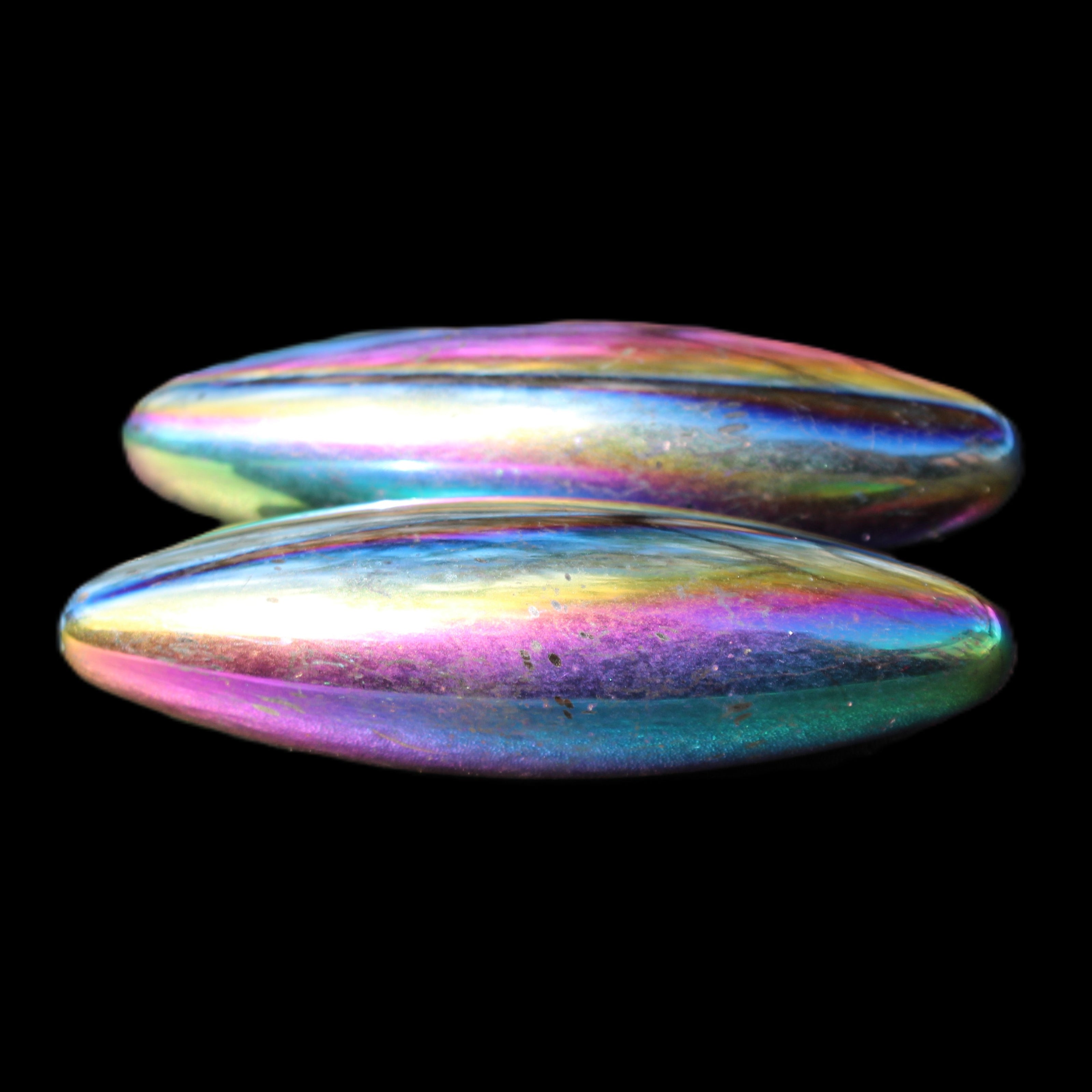 Magnetic Rainbow Hematite Buzz stones pair 56-60mm 93-107g in sunlight - Rocks and Things Store