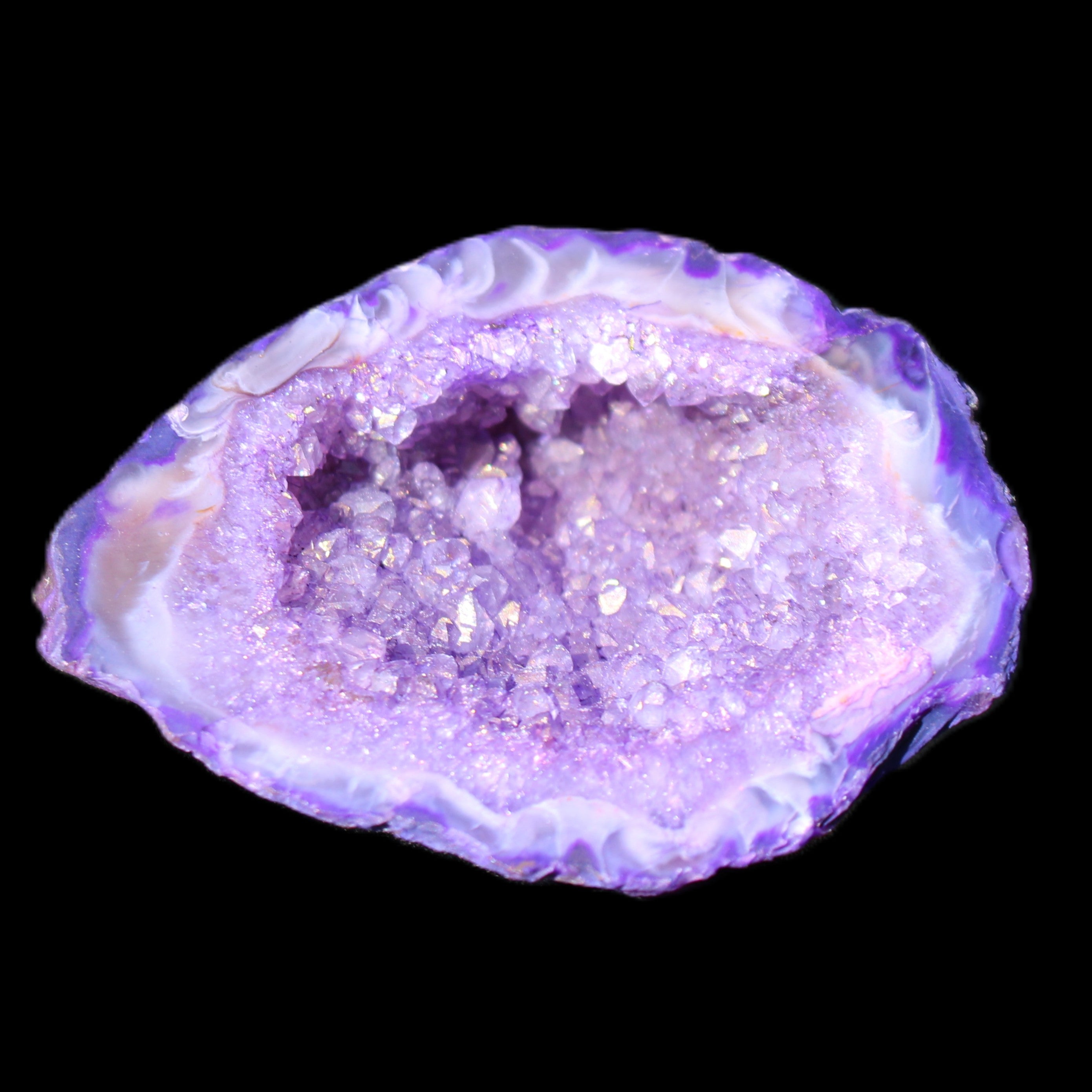 Purplish Electroplated Agate Quartz geodes 48-52mm 48-69g in sunlight - Rocks and Things Store