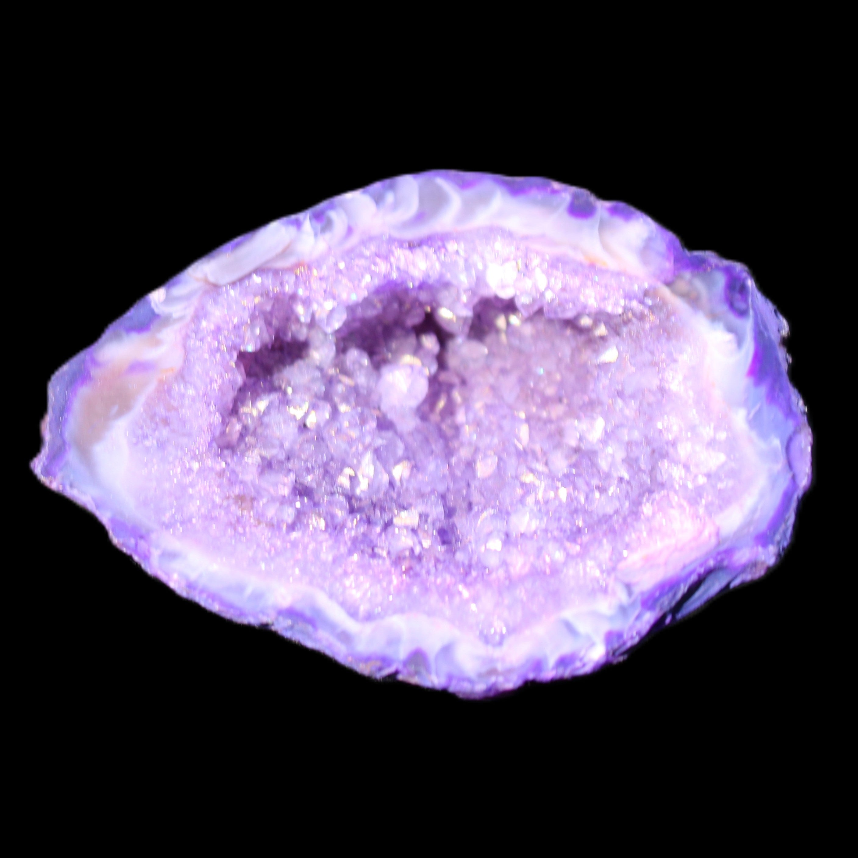 Purplish Electroplated Agate Quartz geodes 48-52mm 48-69g in sunlight - Rocks and Things Store