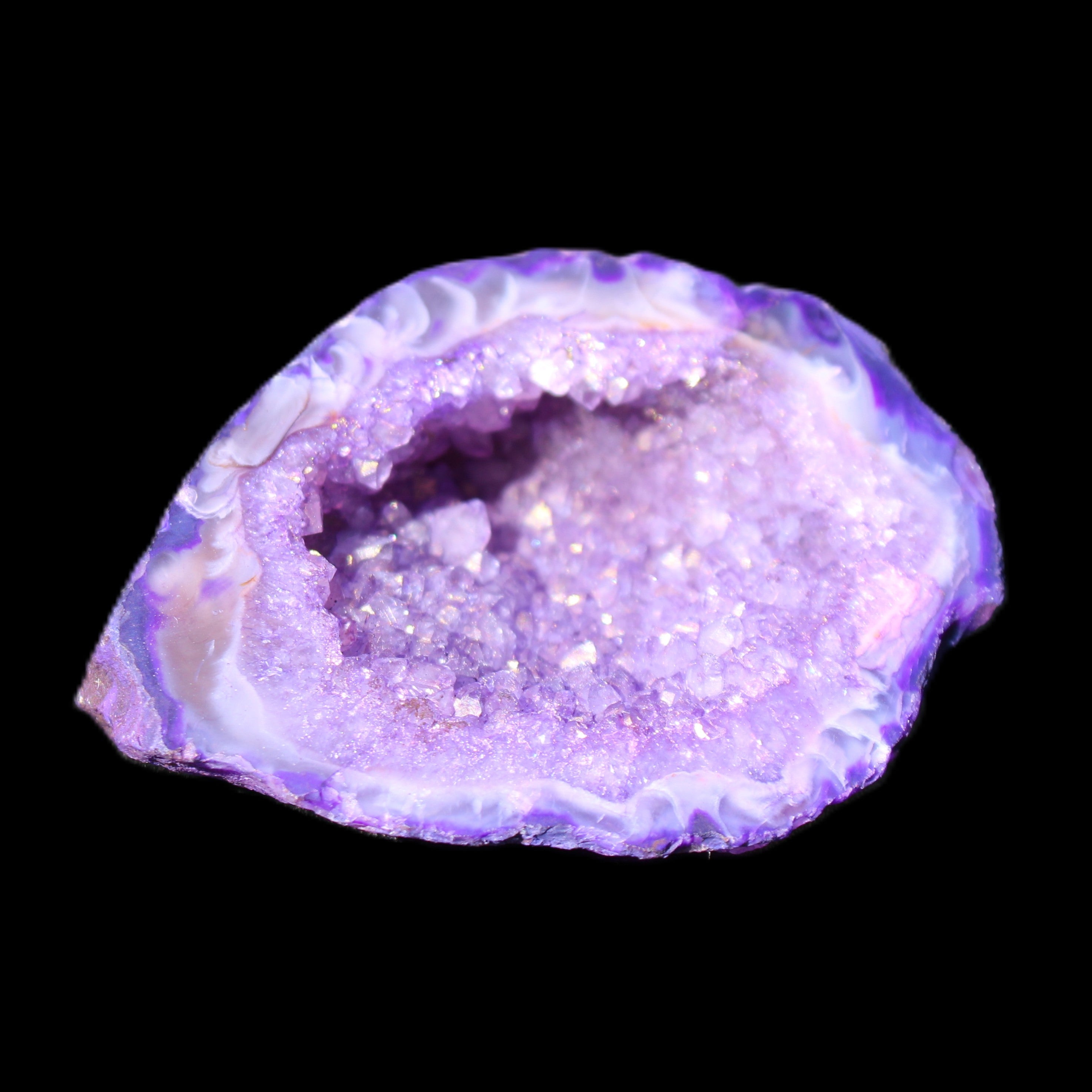 Purplish Electroplated Agate Quartz geodes 48-52mm 48-69g in sunlight - Rocks and Things Store