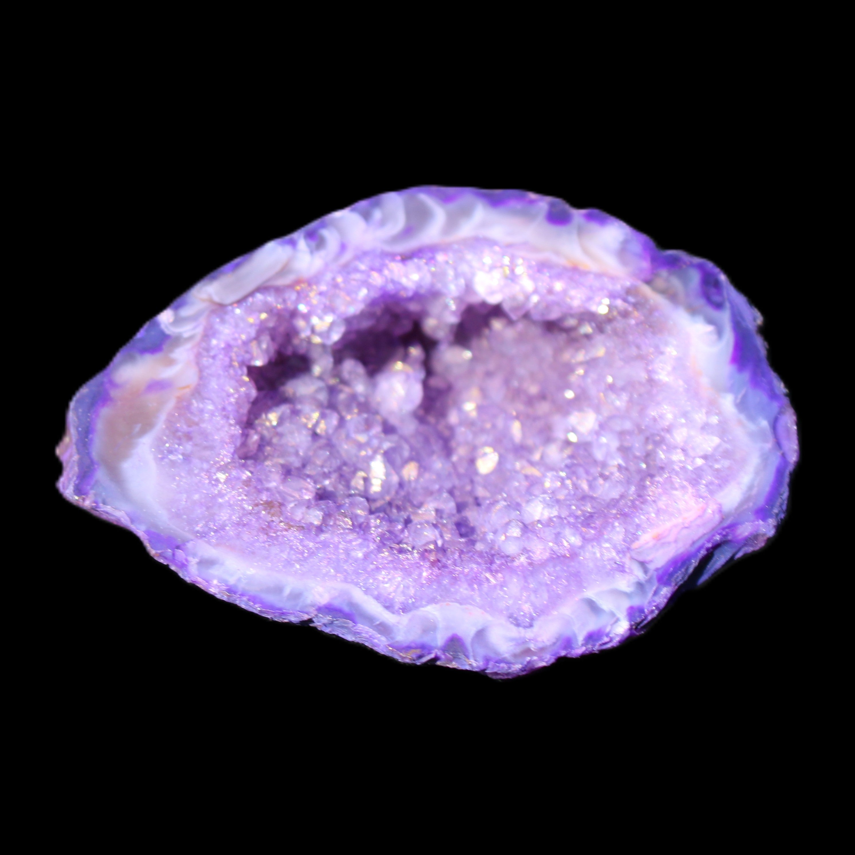 Purplish Electroplated Agate Quartz geodes 48-52mm 48-69g in sunlight - Rocks and Things Store