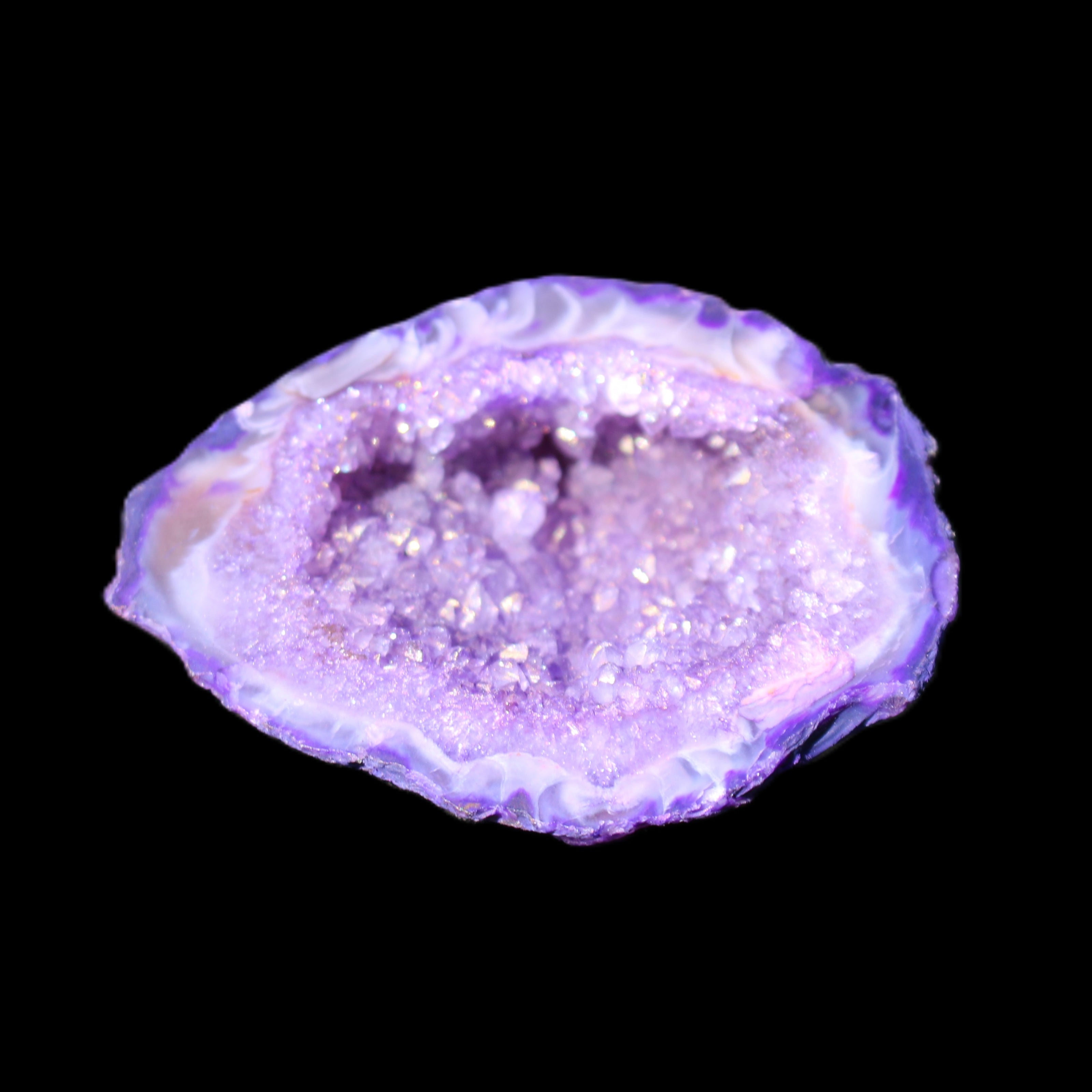 Purplish Electroplated Agate Quartz geodes 48-52mm 48-69g in sunlight - Rocks and Things Store