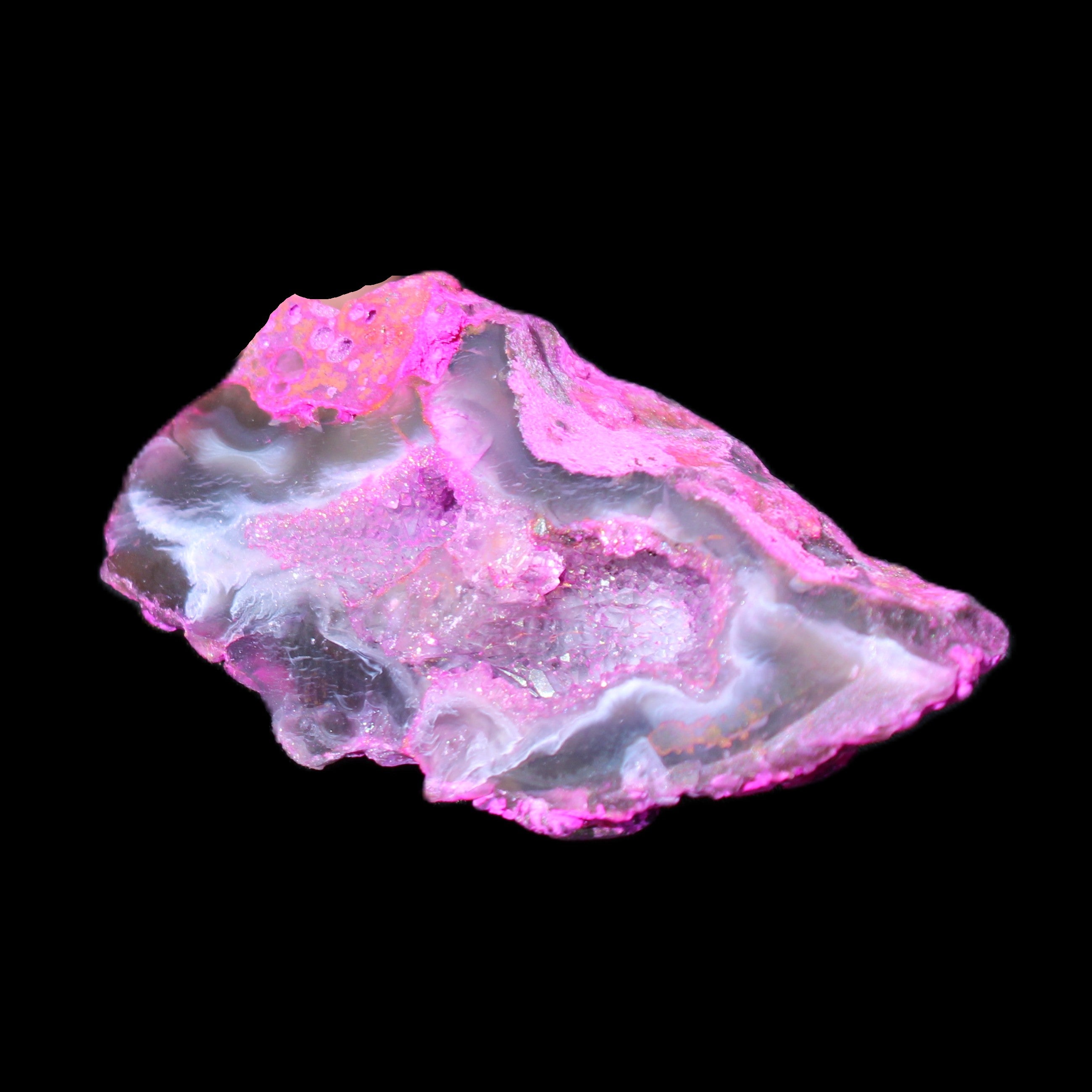 Pinkish Electroplated Agate Quartz geodes 39/55g in sunlight - Rocks and Things Store