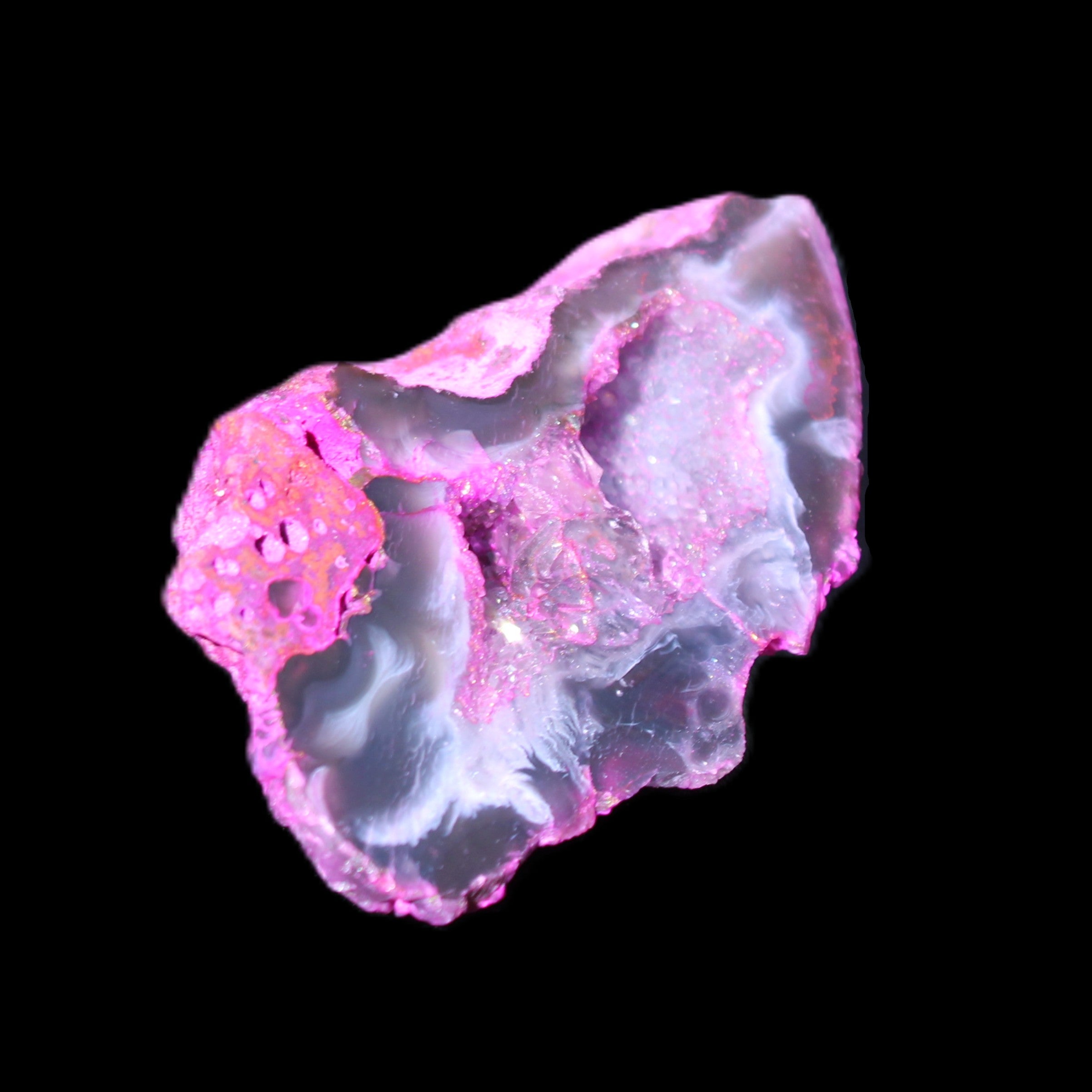 Pinkish Electroplated Agate Quartz geodes 39/55g in sunlight - Rocks and Things Store