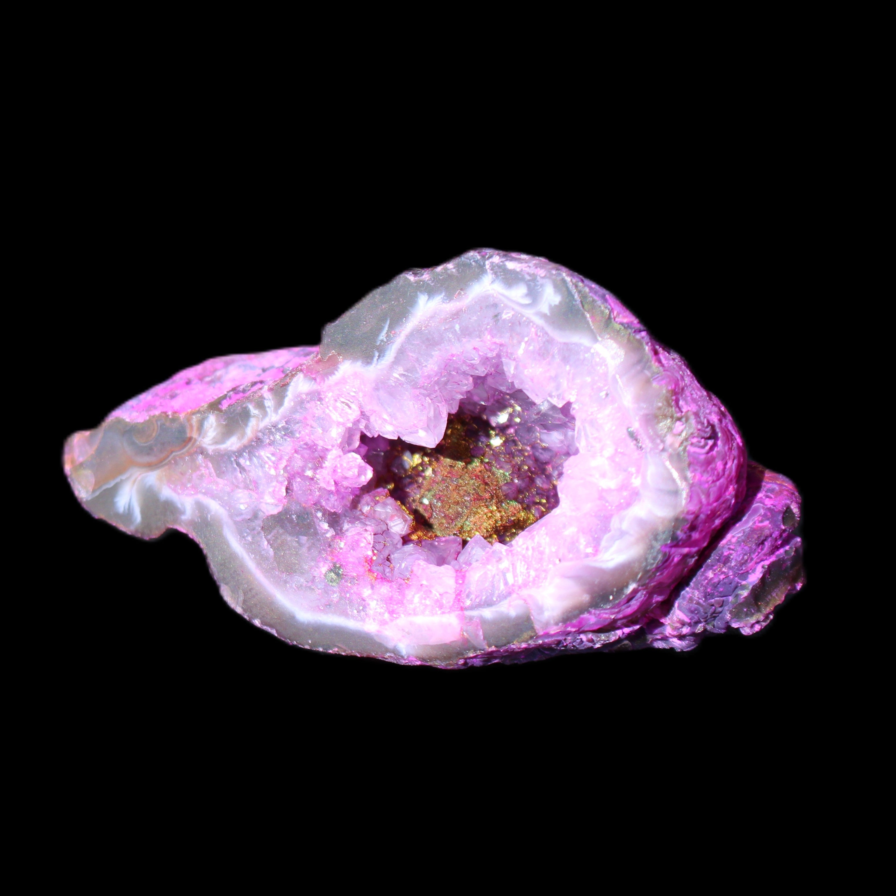 Pinkish Electroplated Agate Quartz geodes 39/55g in sunlight - Rocks and Things Store