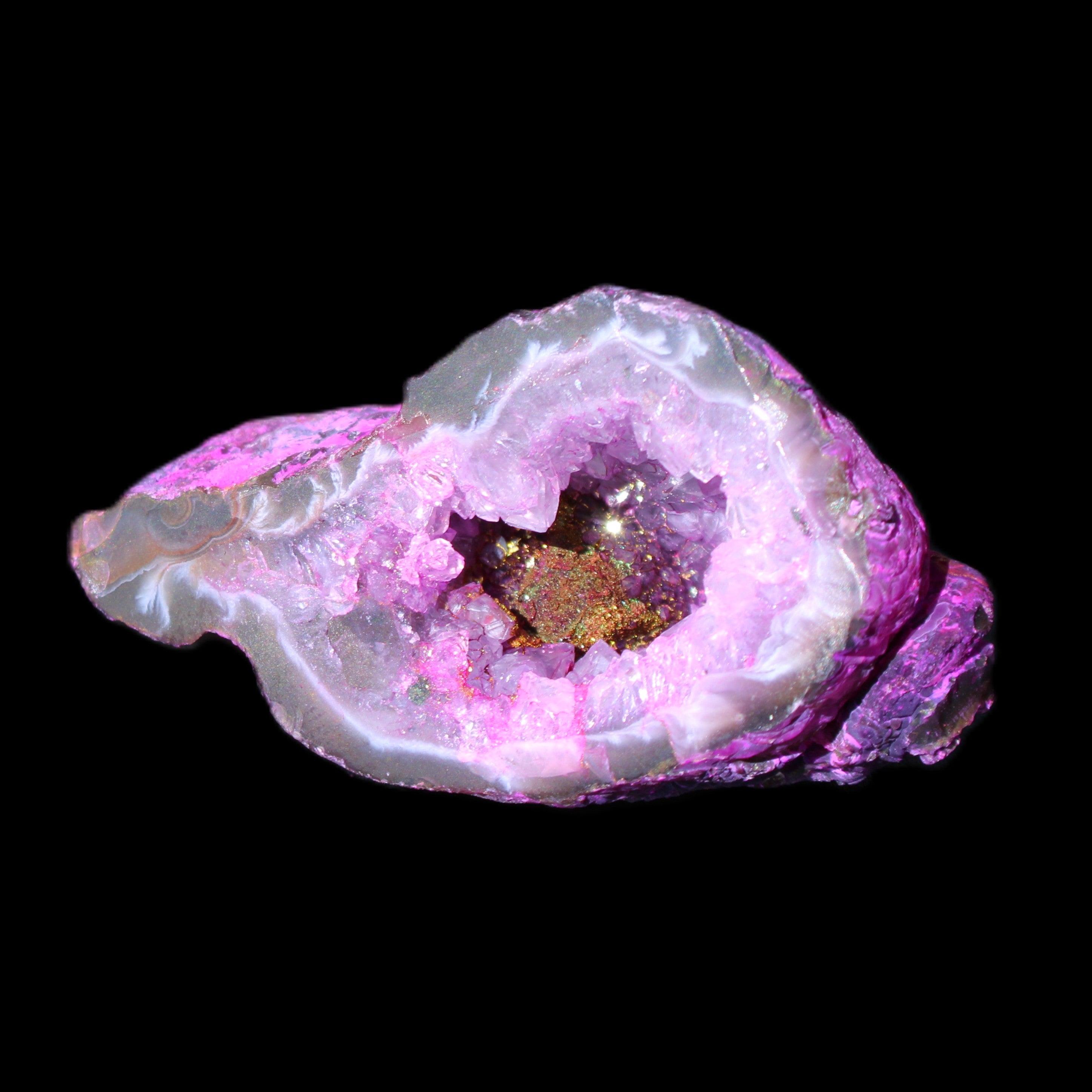 Pinkish Electroplated Agate Quartz geodes 39/55g in sunlight - Rocks and Things Store