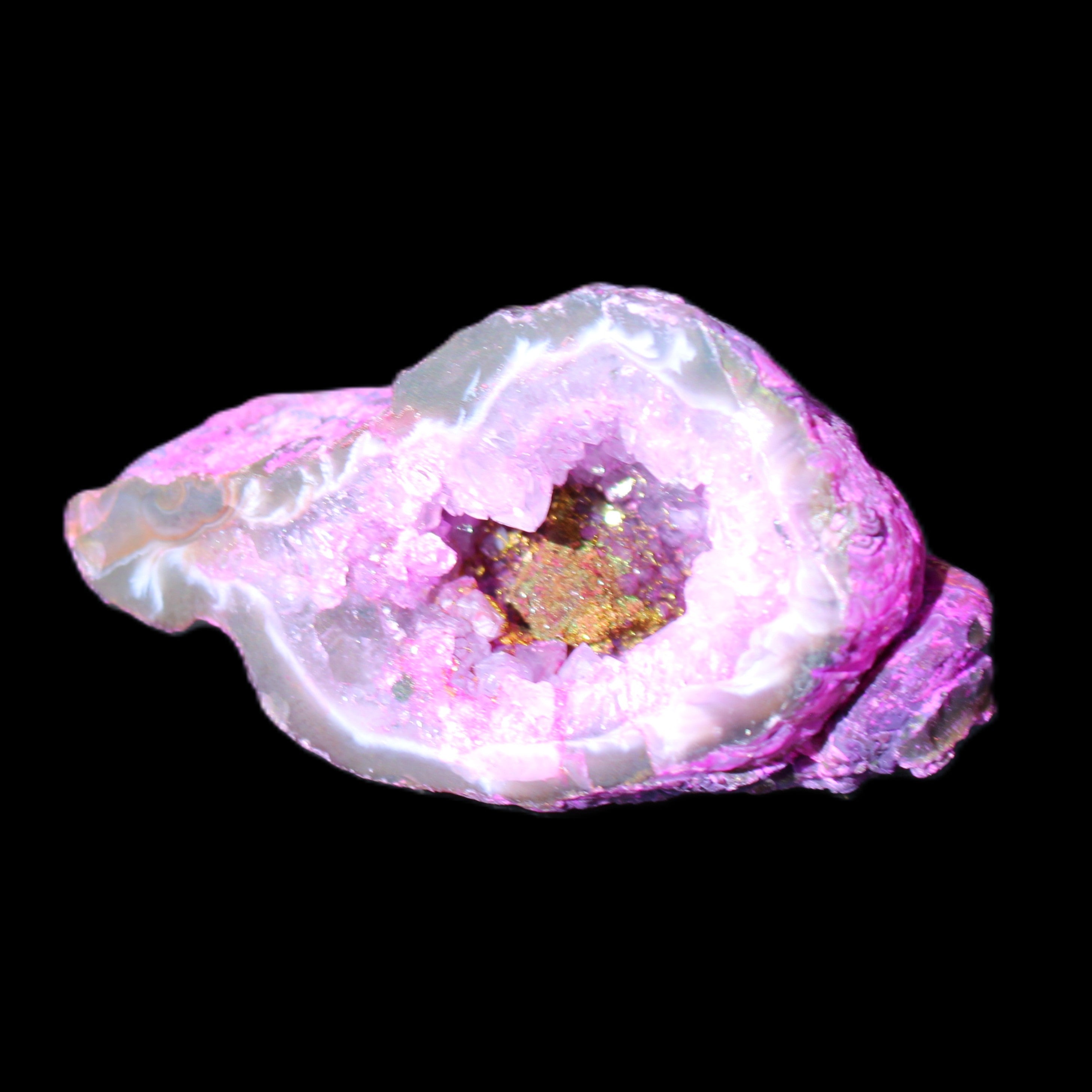 Pinkish Electroplated Agate Quartz geodes 39/55g in sunlight - Rocks and Things Store