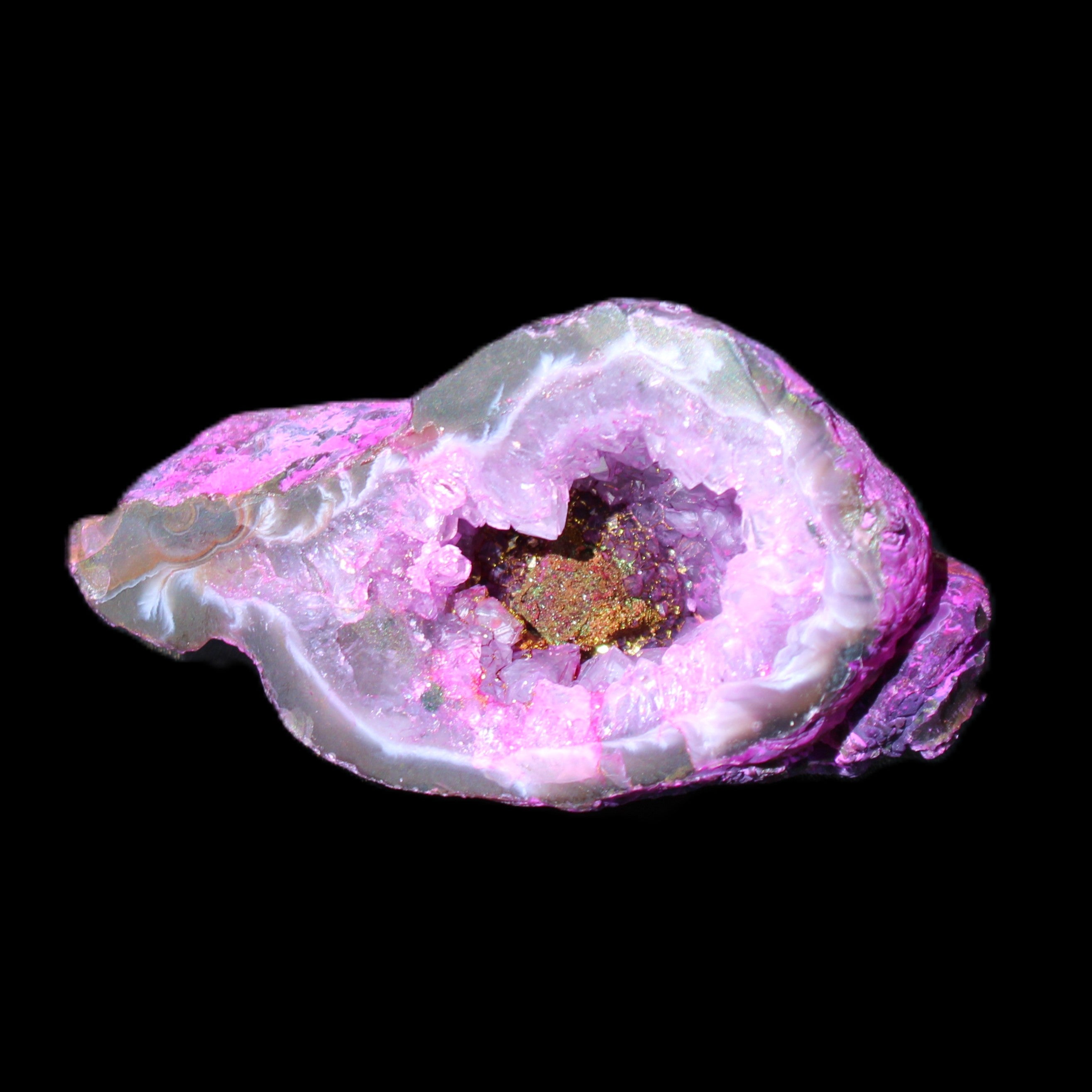 Pinkish Electroplated Agate Quartz geodes 39/55g in sunlight - Rocks and Things Store