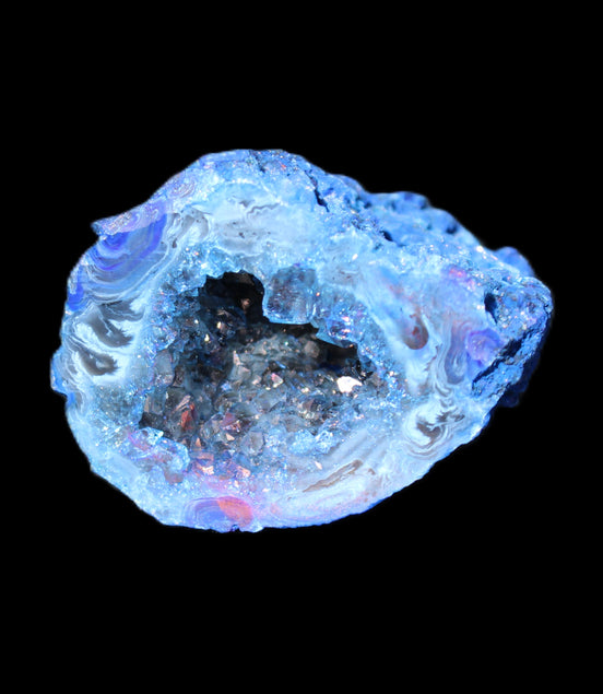 Blue Electroplated Agate Quartz geode range 40-67mm 30-63g in sunlight - Rocks and Things Store