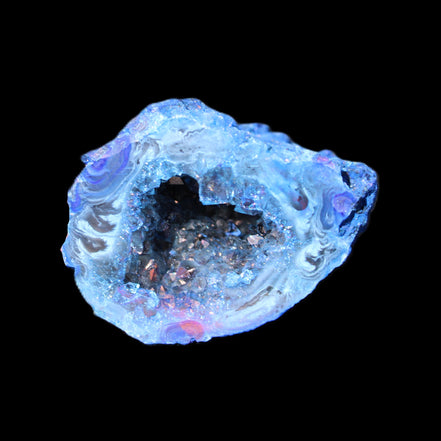 Blue Electroplated Agate Quartz geode range 40-67mm 30-63g in sunlight - Rocks and Things Store