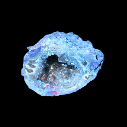 Blue Electroplated Agate Quartz geode range 40-67mm 30-63g in sunlight - Rocks and Things Store
