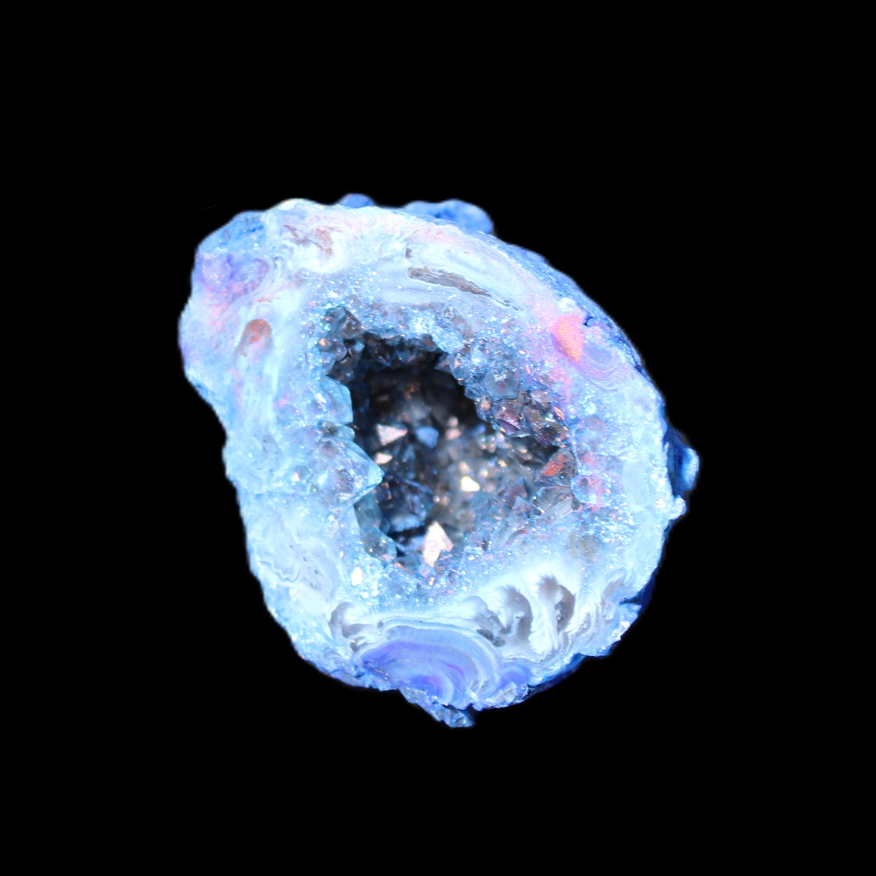 Blue Electroplated Agate Quartz geode range 40-67mm 30-63g in sunlight - Rocks and Things Store