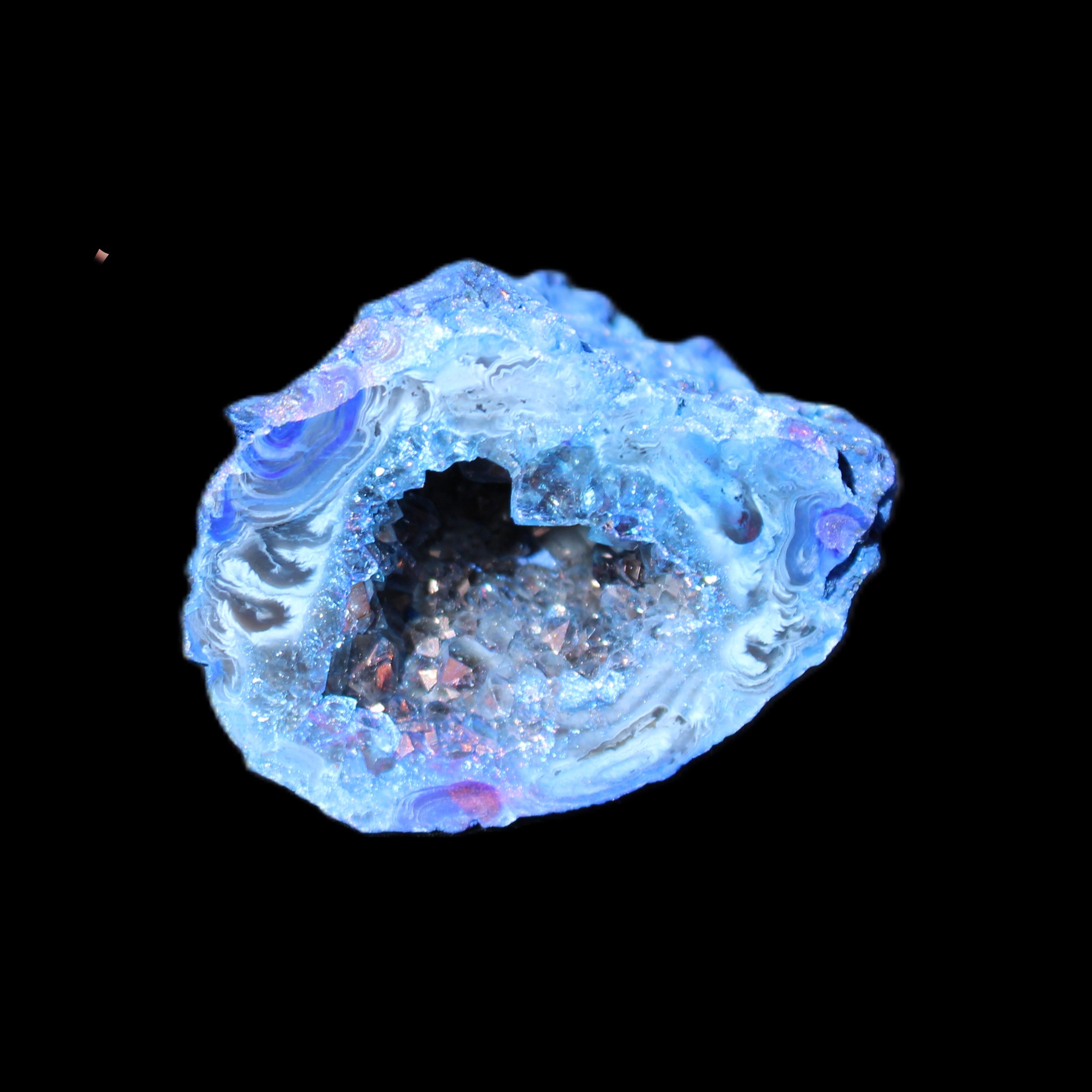 Blue Electroplated Agate Quartz geode range 40-67mm 30-63g in sunlight - Rocks and Things Store
