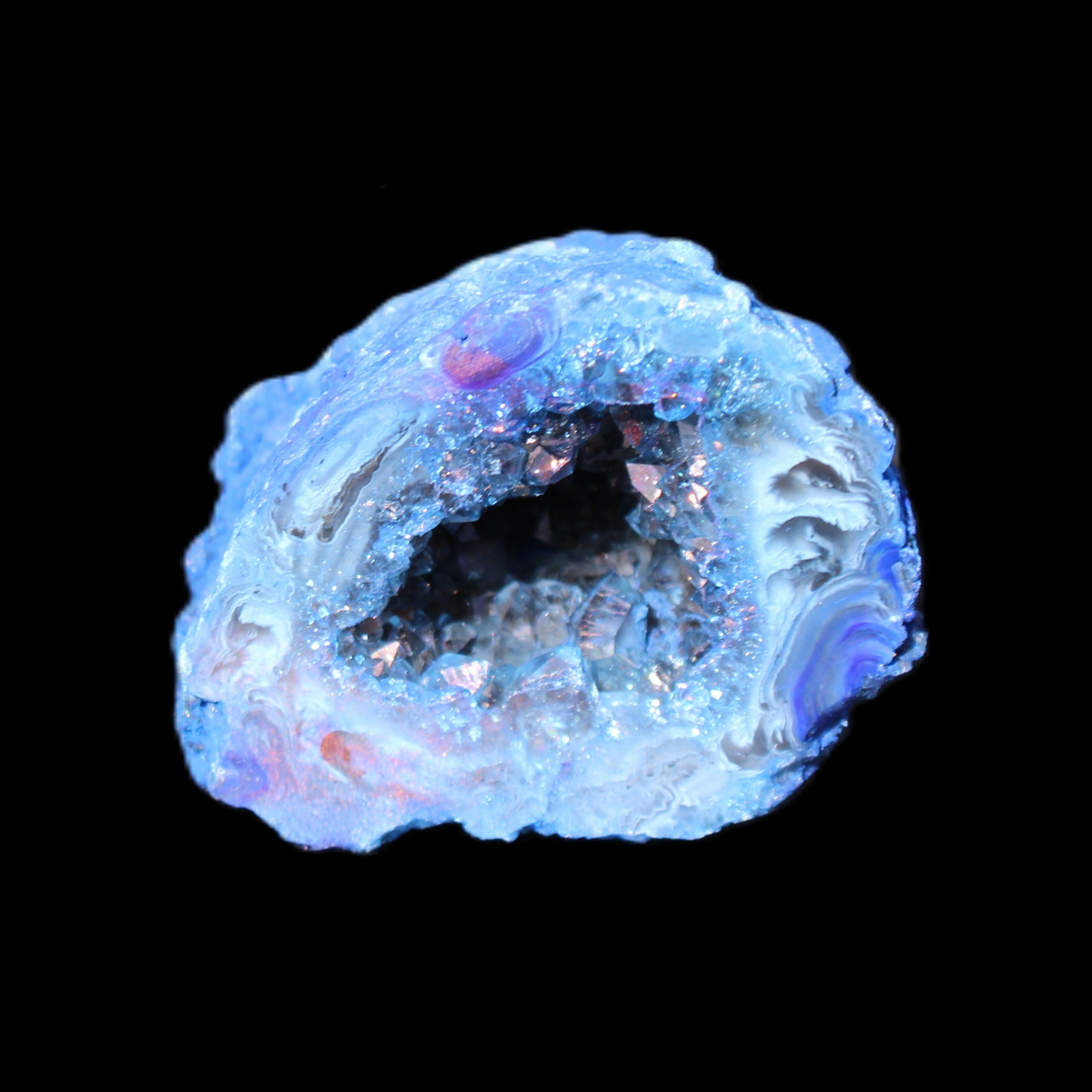 Blue Electroplated Agate Quartz geode range 40-67mm 30-63g in sunlight - Rocks and Things Store