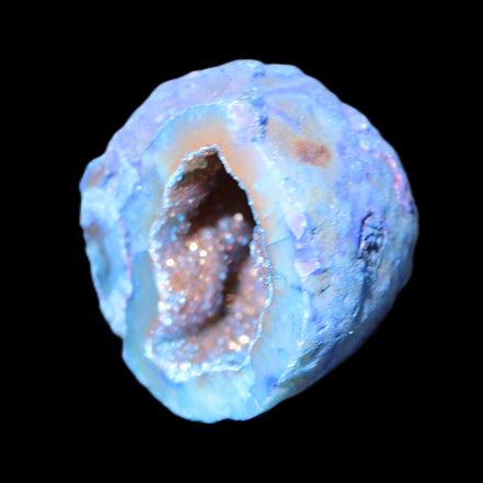 Blue Electroplated Agate Quartz geode range 40-67mm 30-63g in sunlight - Rocks and Things Store