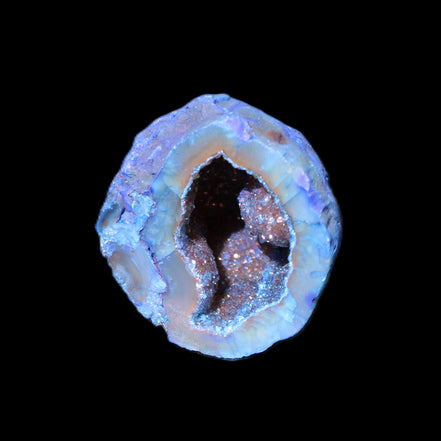 Blue Electroplated Agate Quartz geode range 40-67mm 30-63g in sunlight - Rocks and Things Store