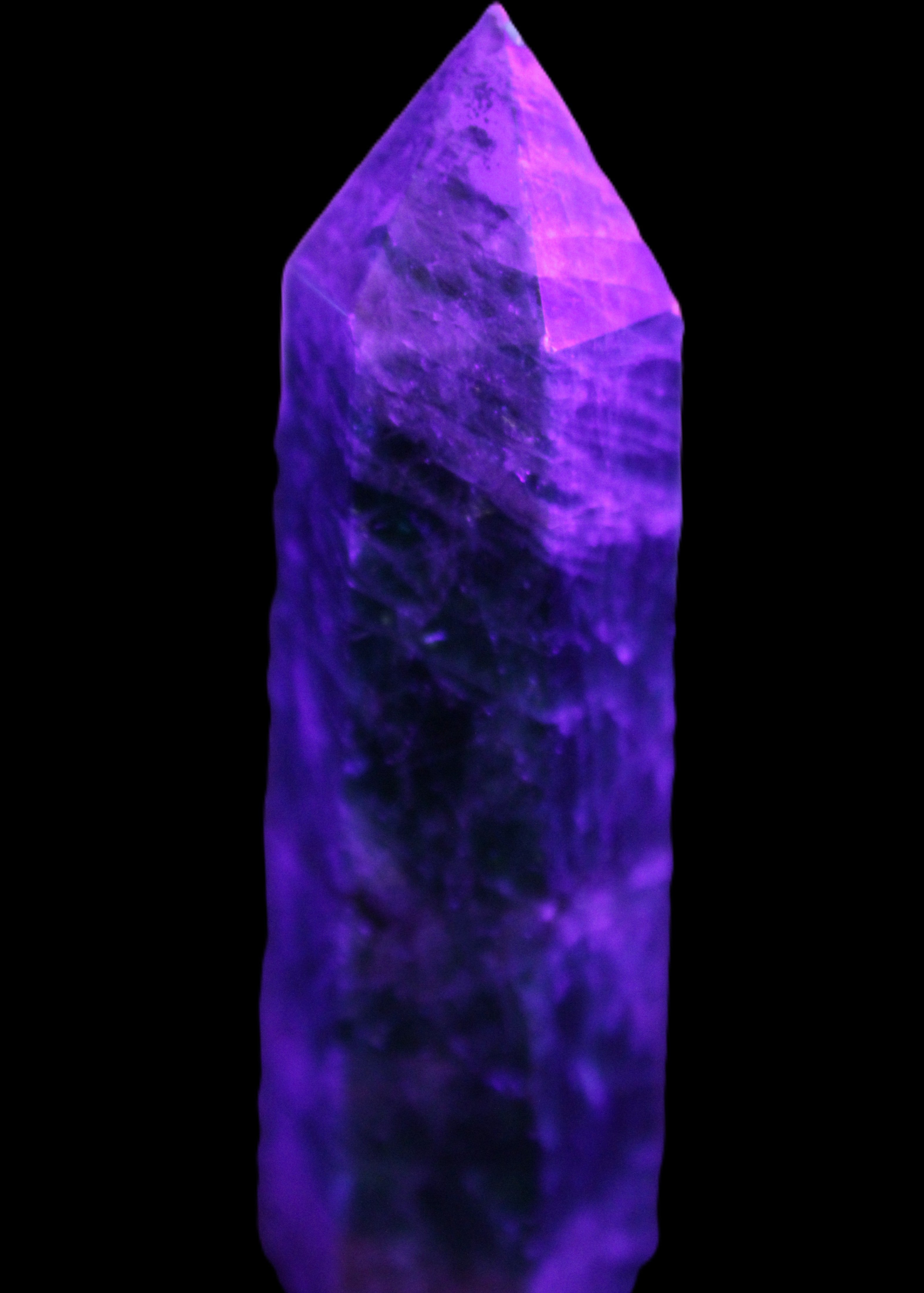 Blue Apatite wand 78mm 78g in UV light - Rocks and Things Store