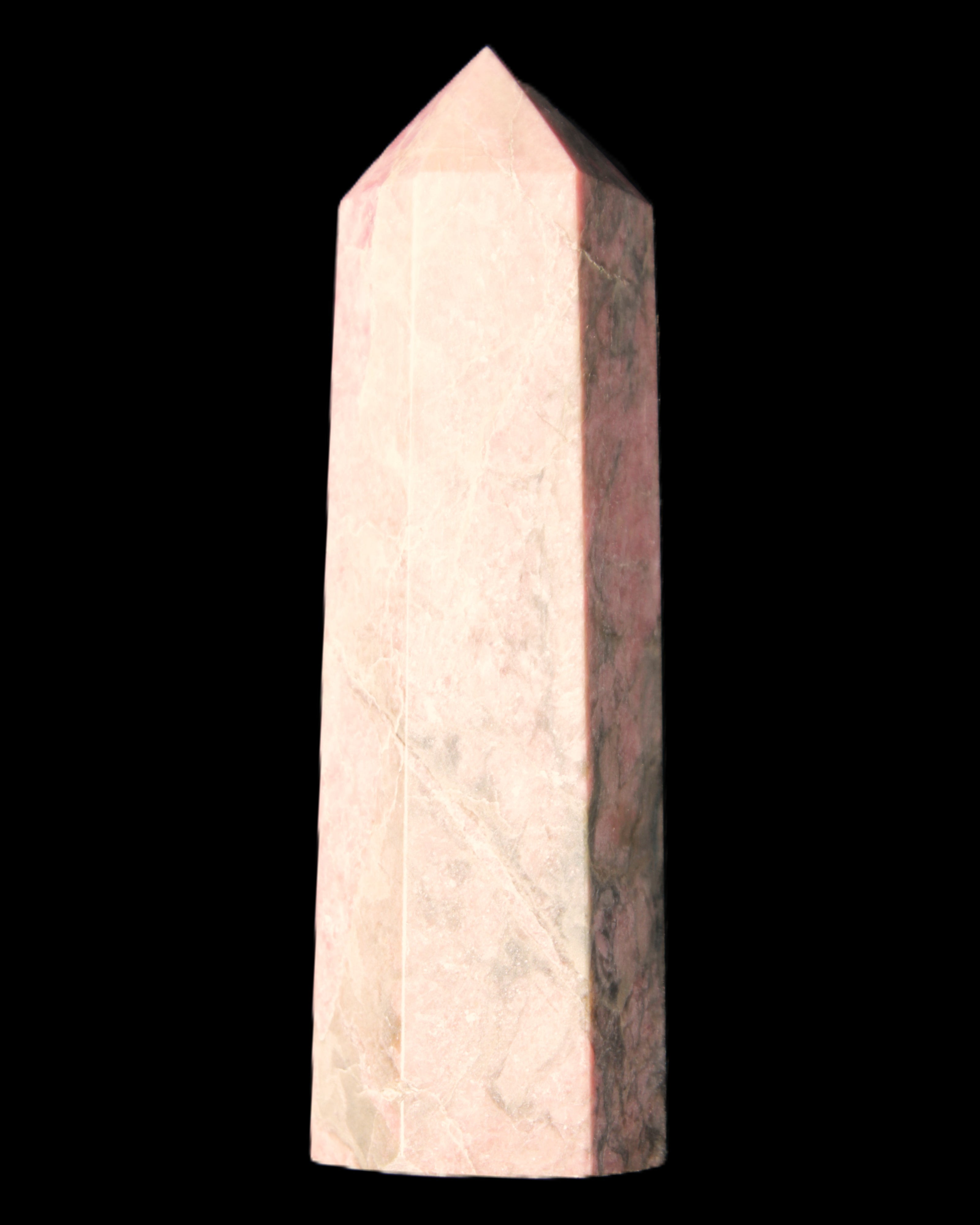 Pink Rhodonite wand 88mm 126g in sunlight - Rocks and Things Store