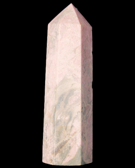 Pink Rhodonite wand 88mm 126g in sunlight - Rocks and Things Store