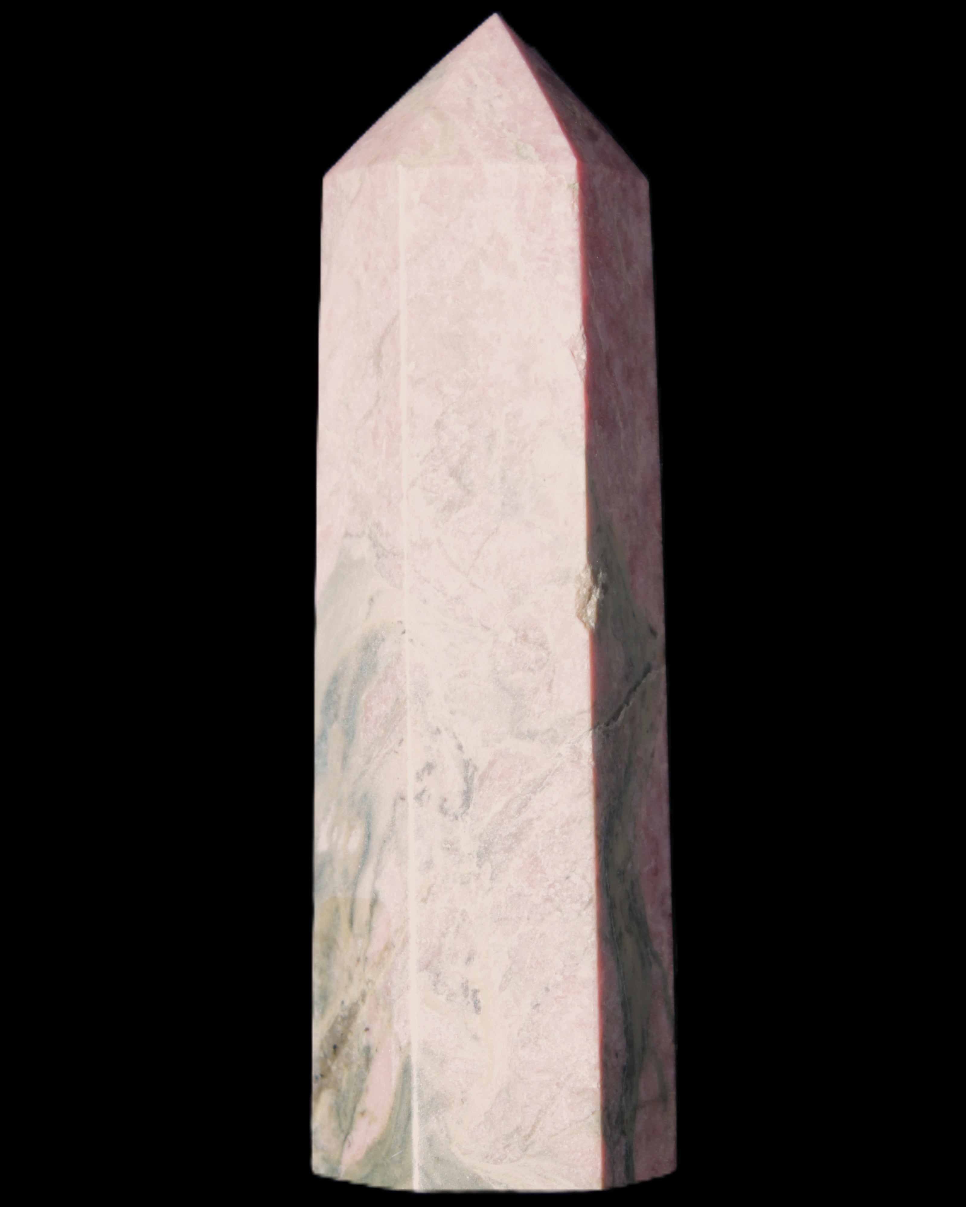 Pink Rhodonite wand 88mm 126g in sunlight - Rocks and Things Store