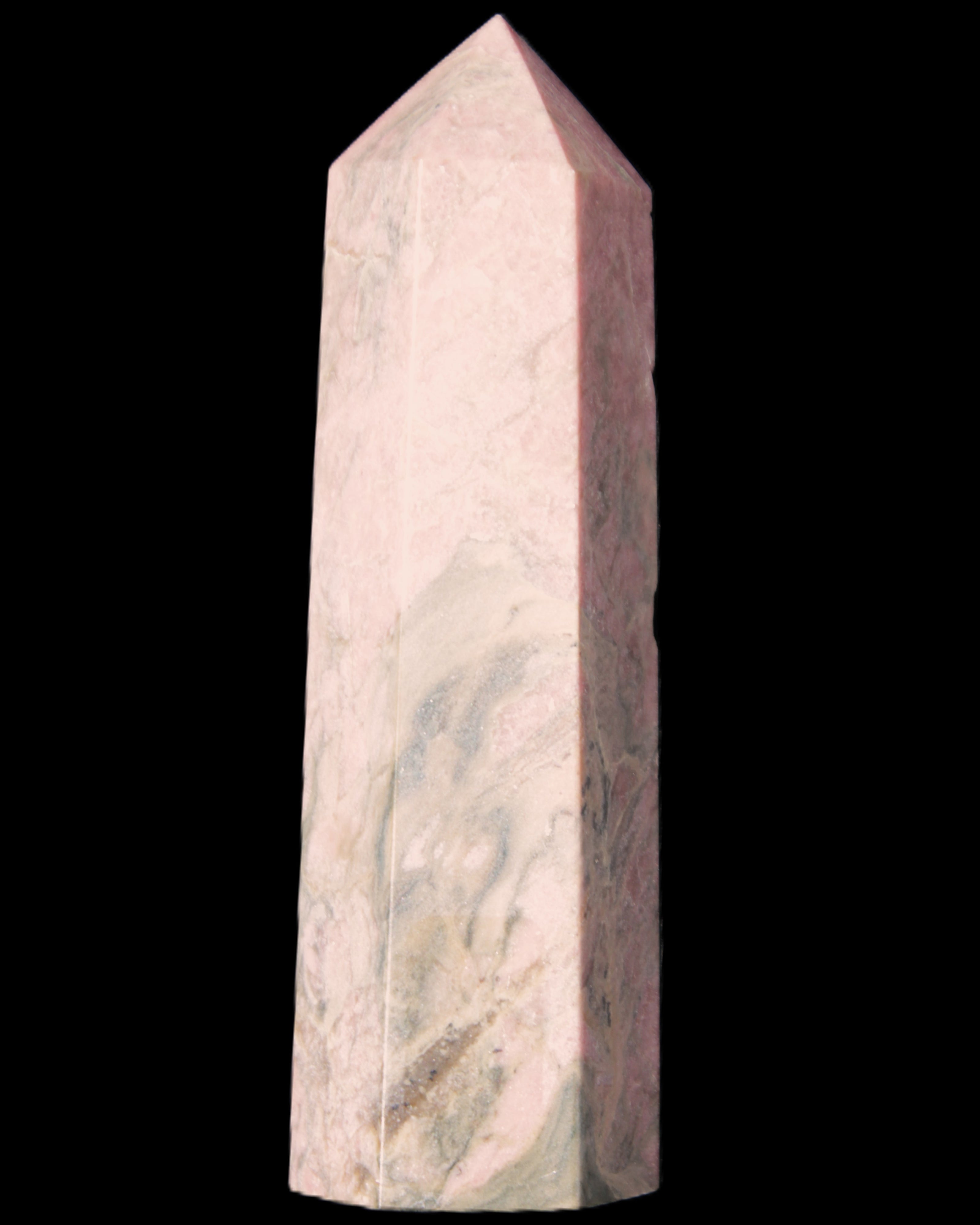 Pink Rhodonite wand 88mm 126g in sunlight - Rocks and Things Store