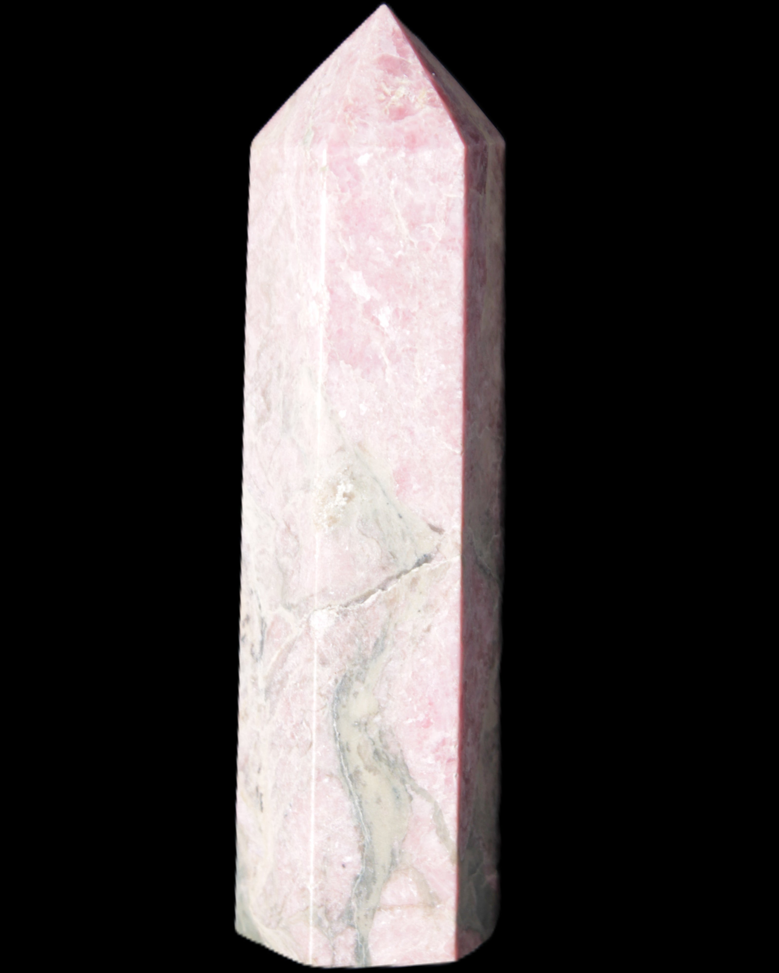 Pink Rhodonite wand 88mm 126g in sunlight - Rocks and Things Store