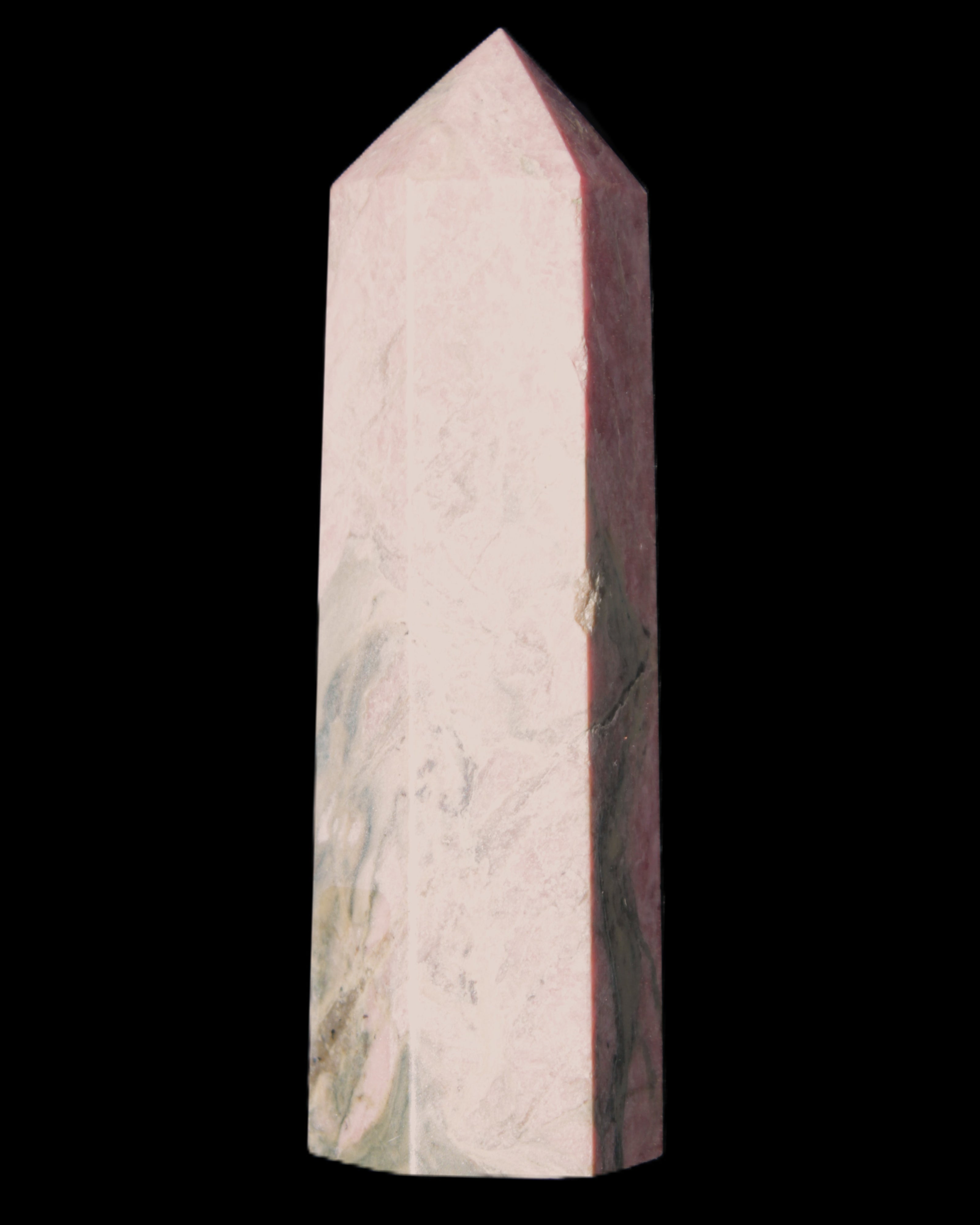 Pink Rhodonite wand 88mm 126g in sunlight - Rocks and Things Store