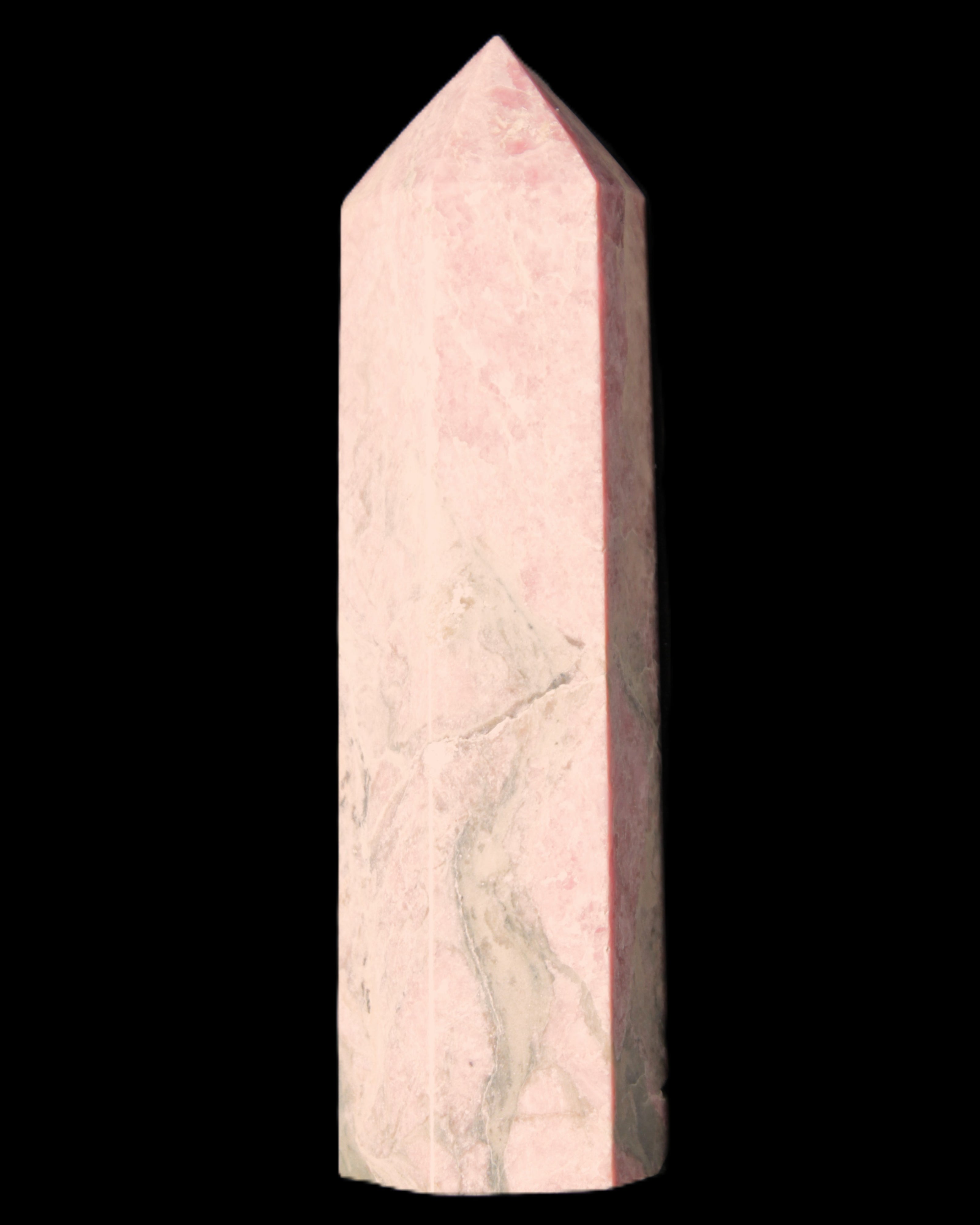 Pink Rhodonite wand 88mm 126g in sunlight - Rocks and Things Store