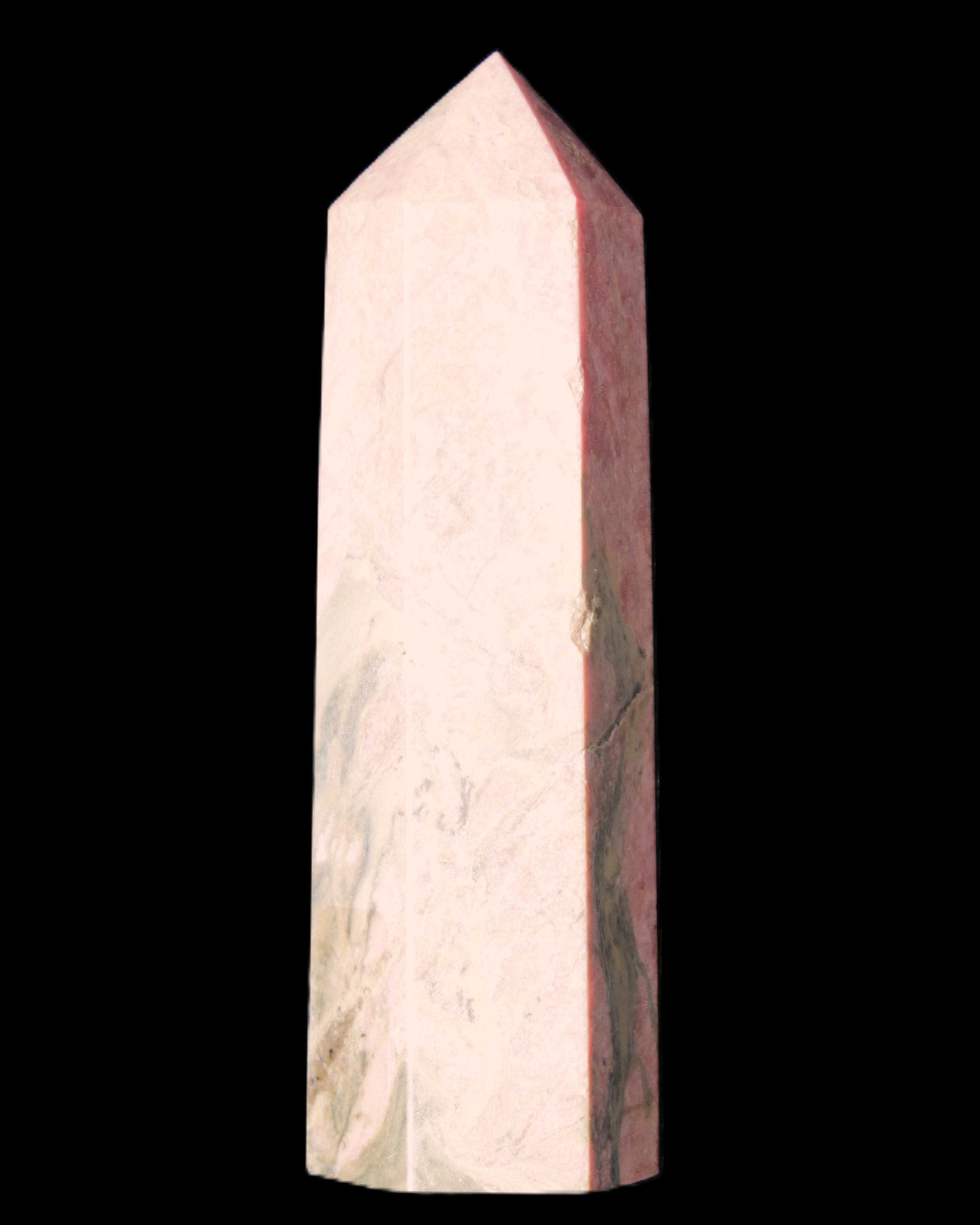 Pink Rhodonite wand 88mm 126g in sunlight - Rocks and Things Store