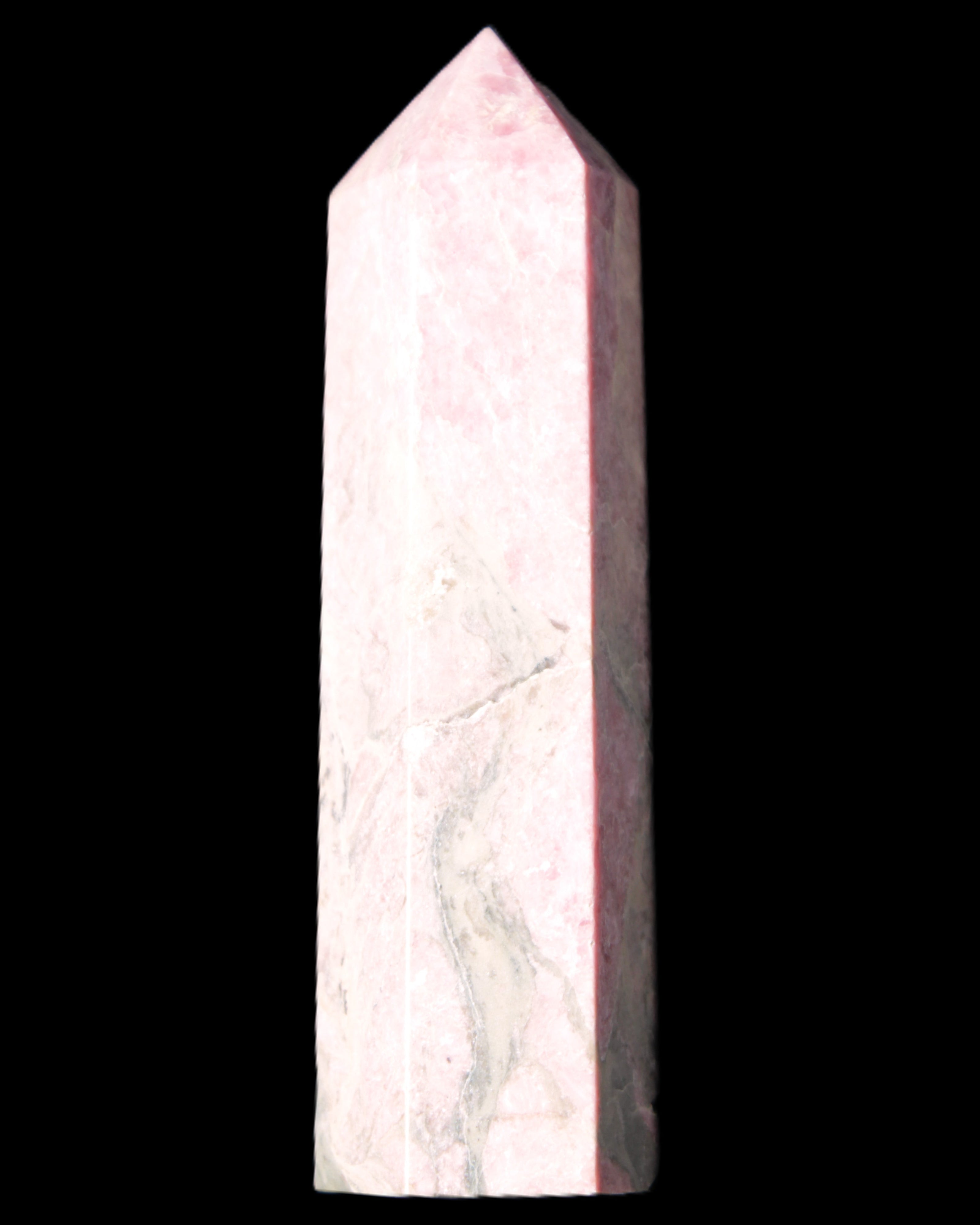 Pink Rhodonite wand 88mm 126g in sunlight - Rocks and Things Store