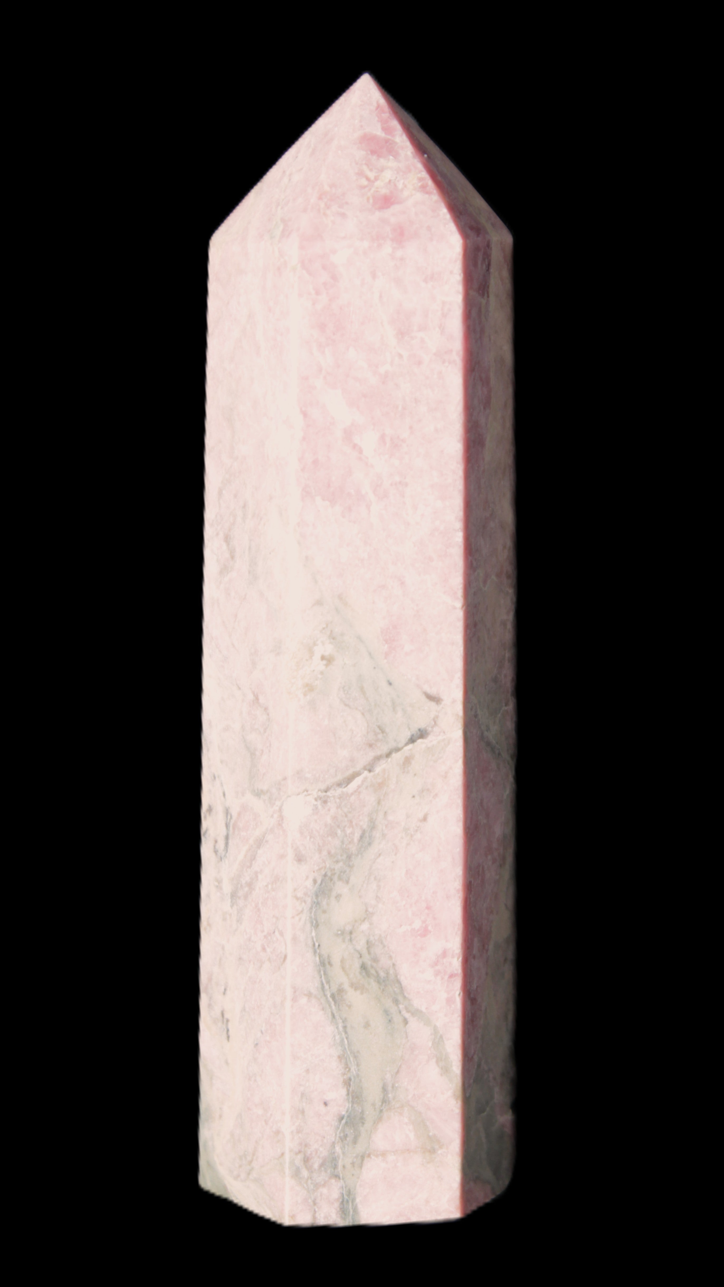 Pink Rhodonite wand 88mm 126g in sunlight - Rocks and Things Store