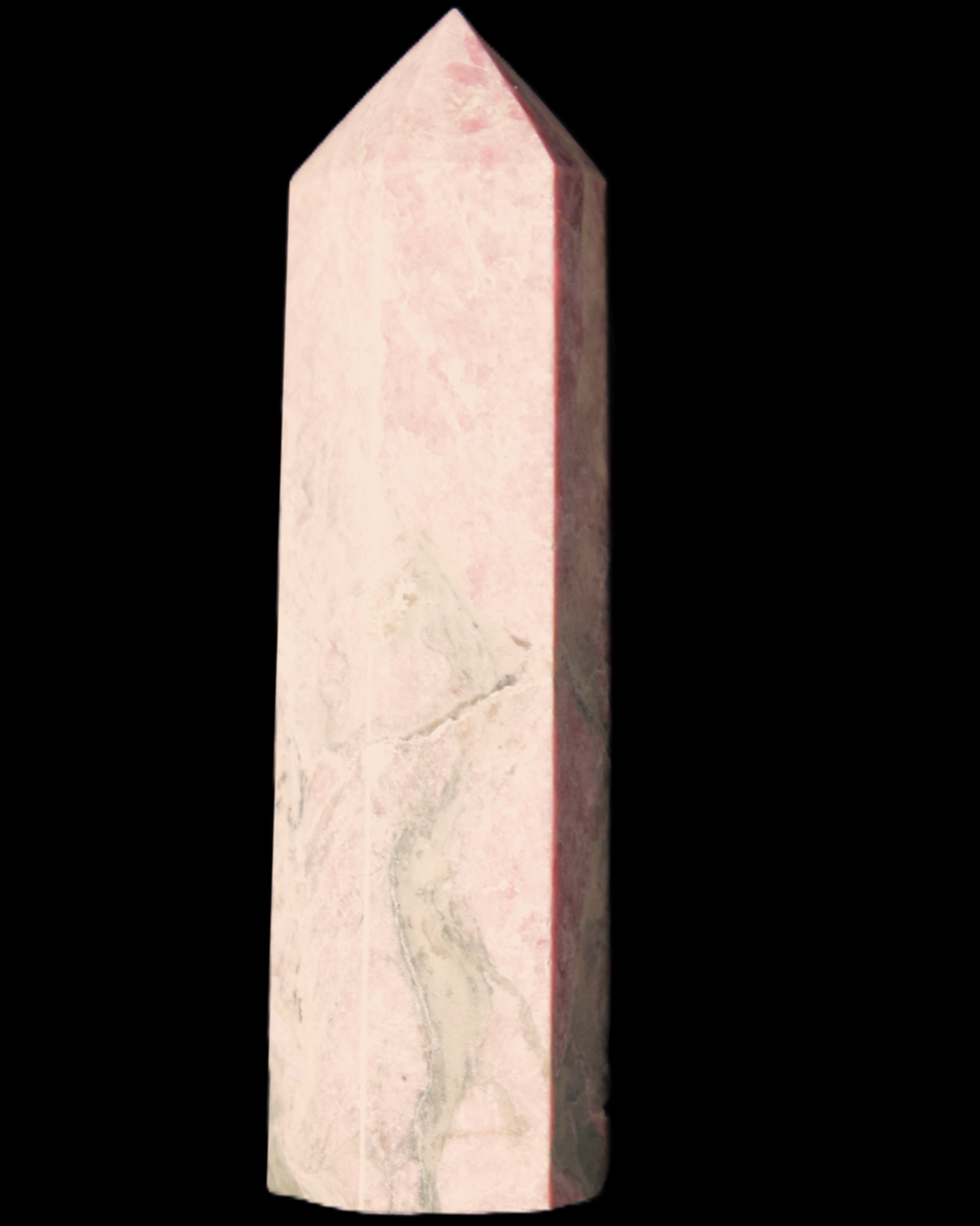 Pink Rhodonite wand 88mm 126g in sunlight - Rocks and Things Store