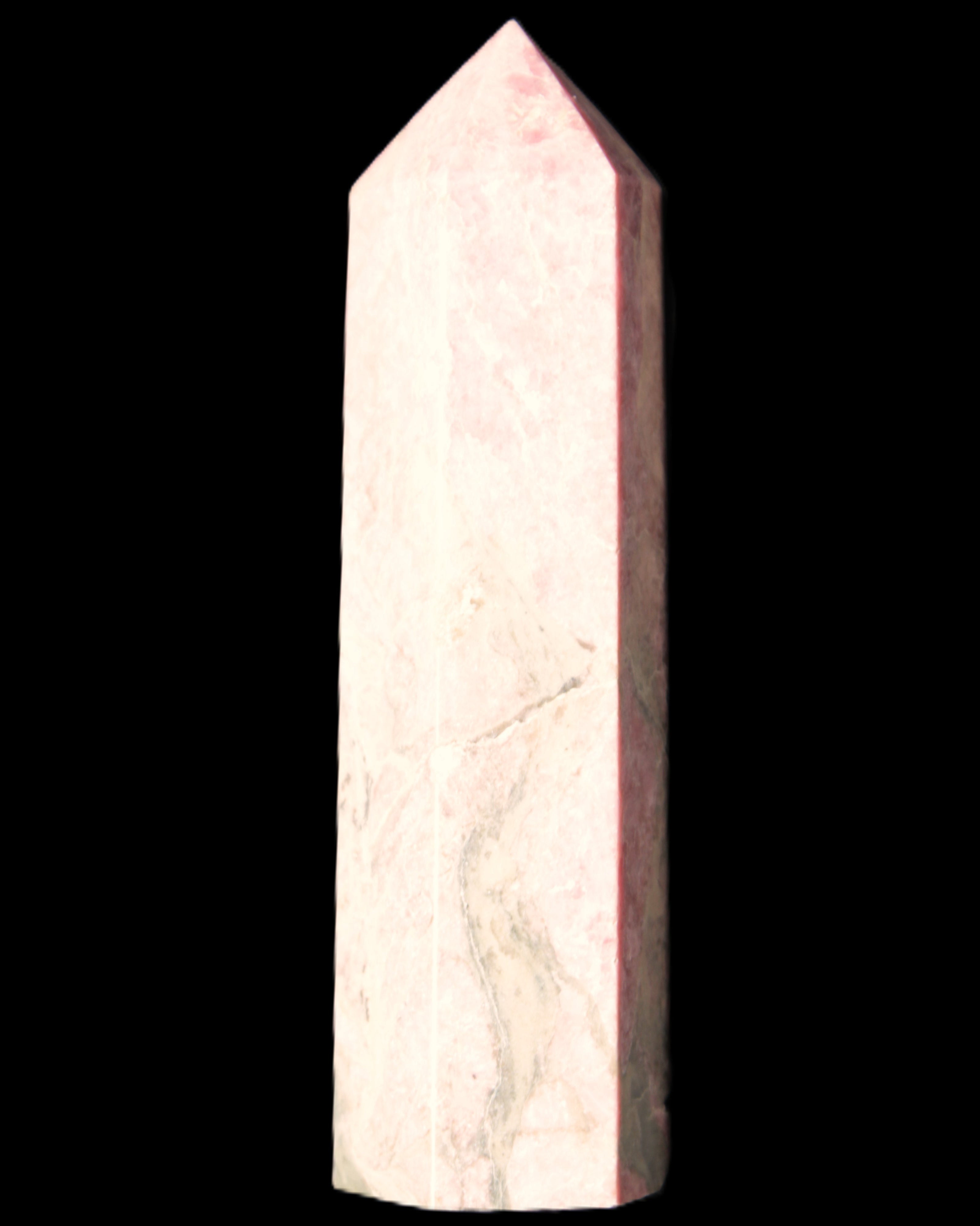 Pink Rhodonite wand 88mm 126g in sunlight - Rocks and Things Store