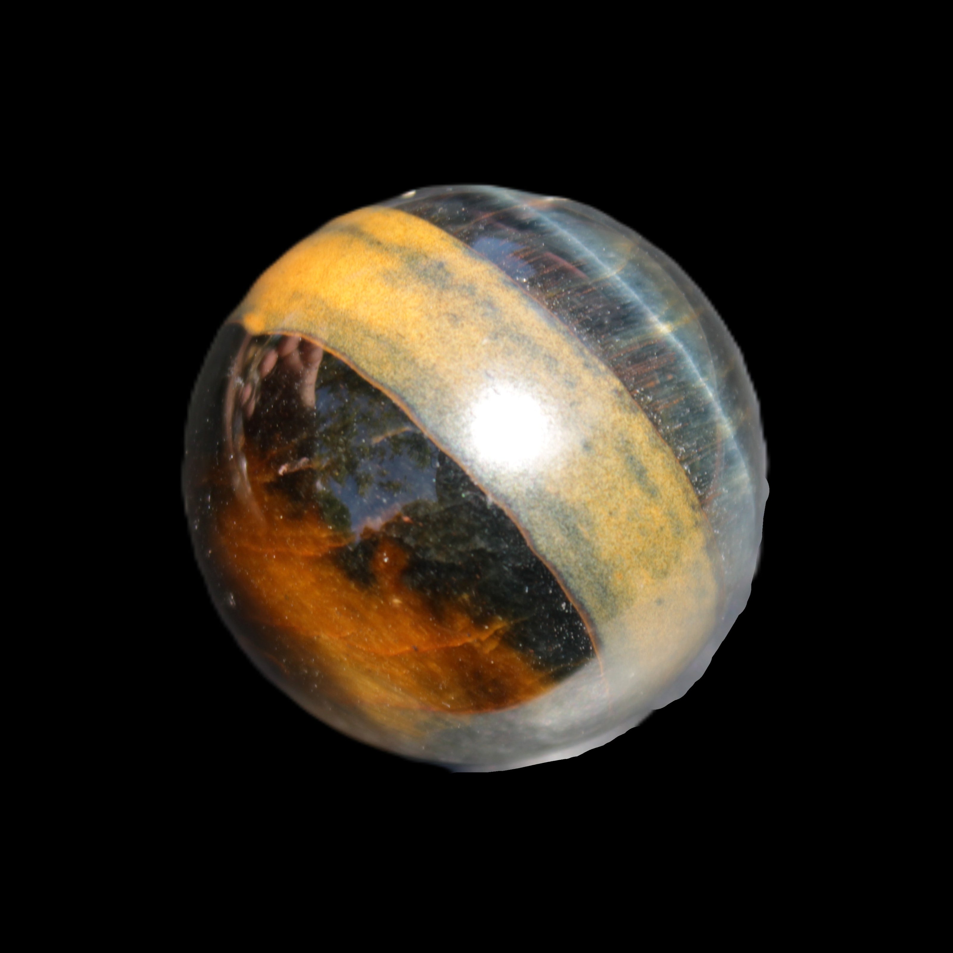 Blue Tigers Eye sphere 32mm 49g in sunlight - Rocks and Things Store