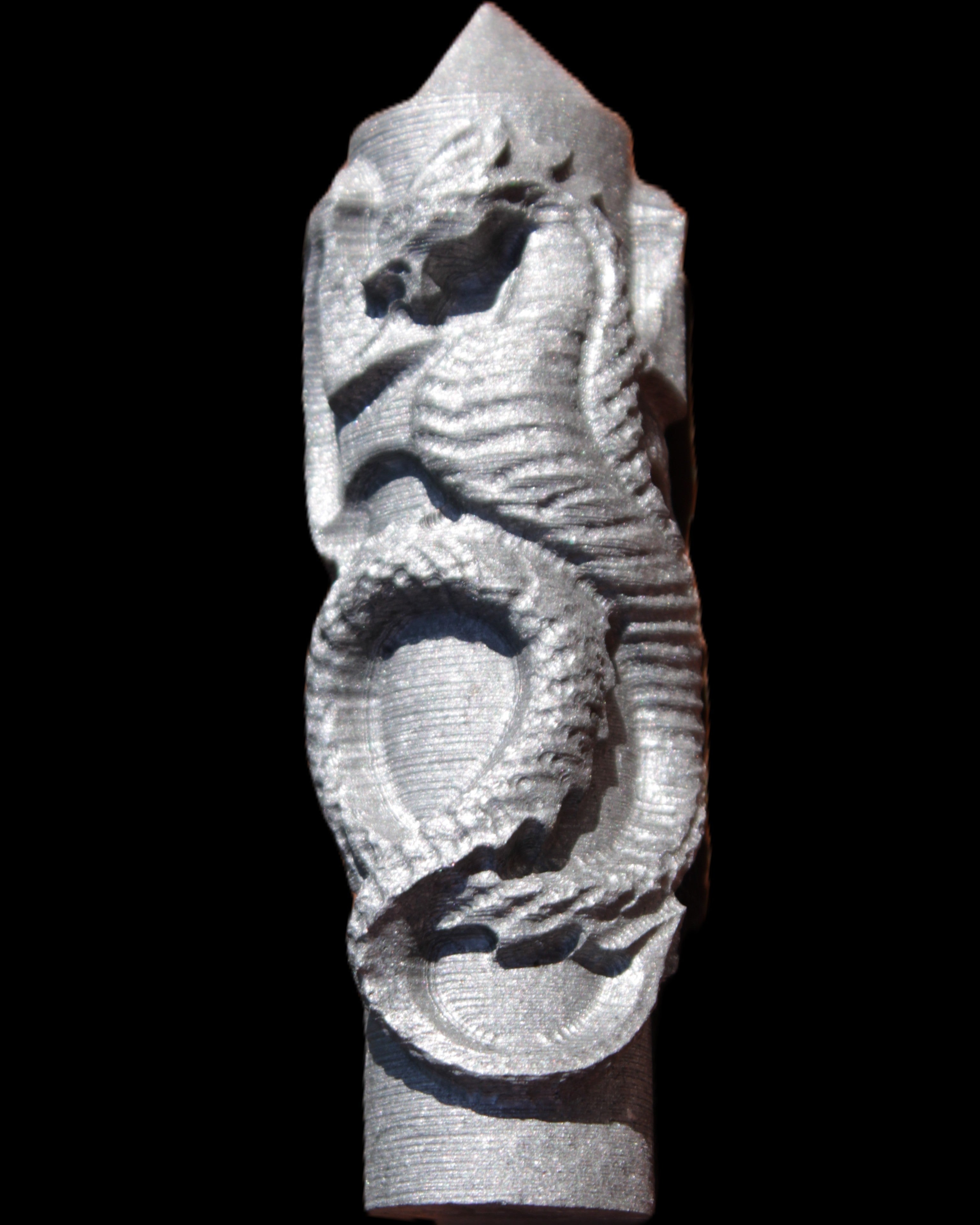 Imitation Shungite hand carved dragon 83g in sunlight - Rocks and Things Store