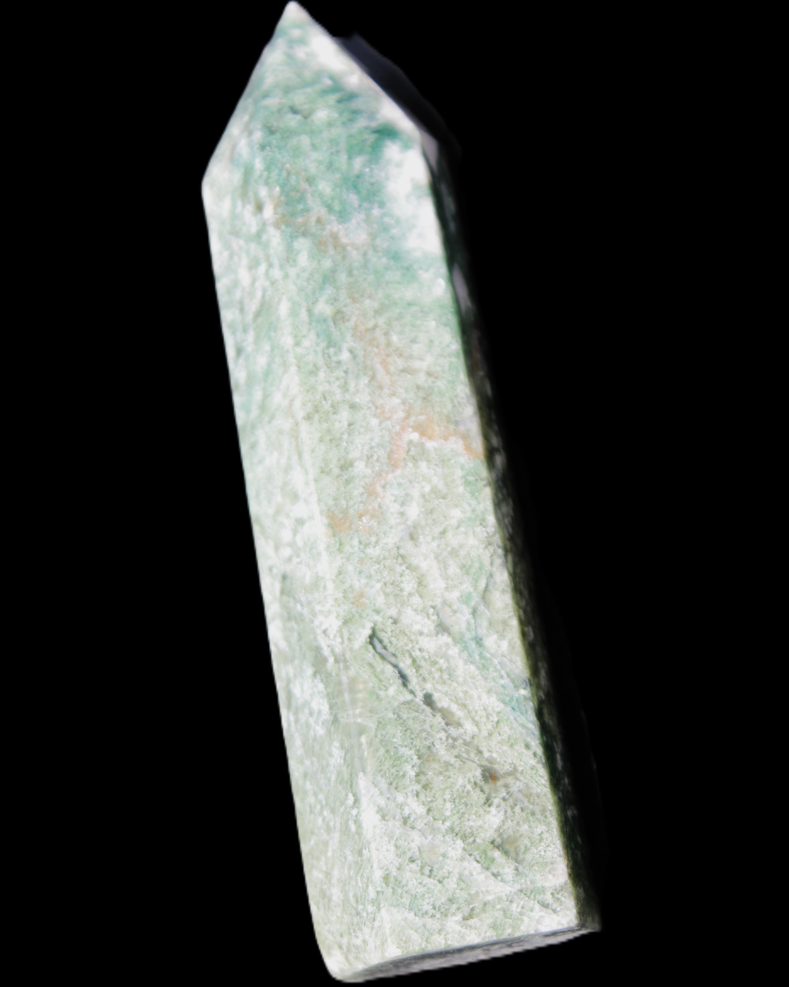 Moss Agate wand 91mm 88g in sunlight - Rocks and Things Store