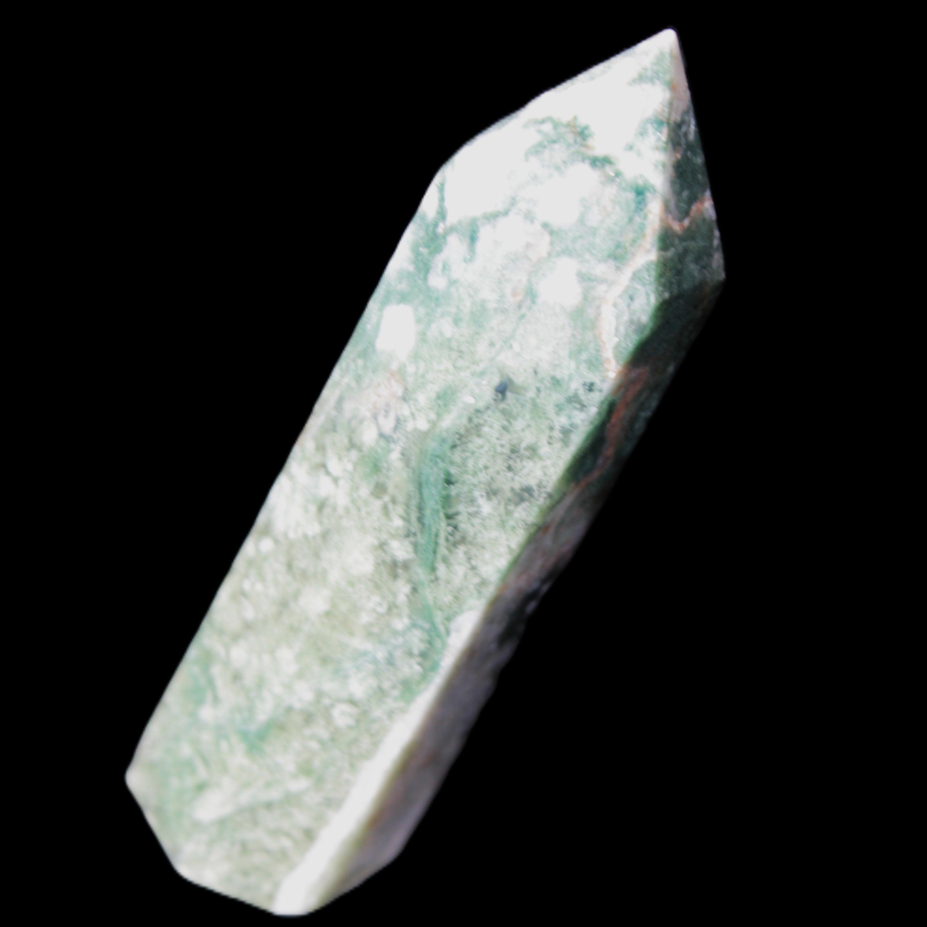 Moss Agate wand 91mm 88g in sunlight - Rocks and Things Store