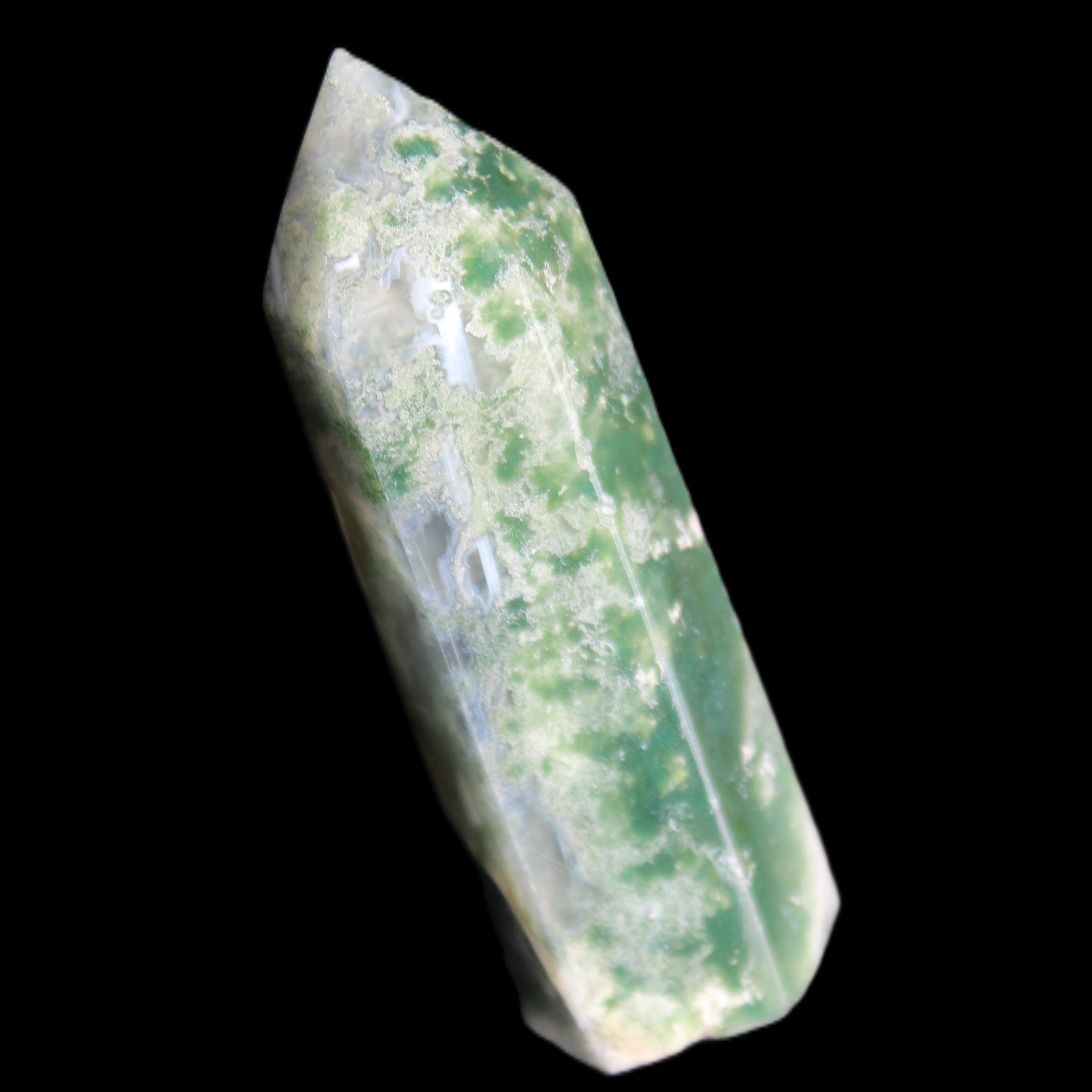 Moss Agate wand 64mm 44g in sunlight - Rocks and Things Store