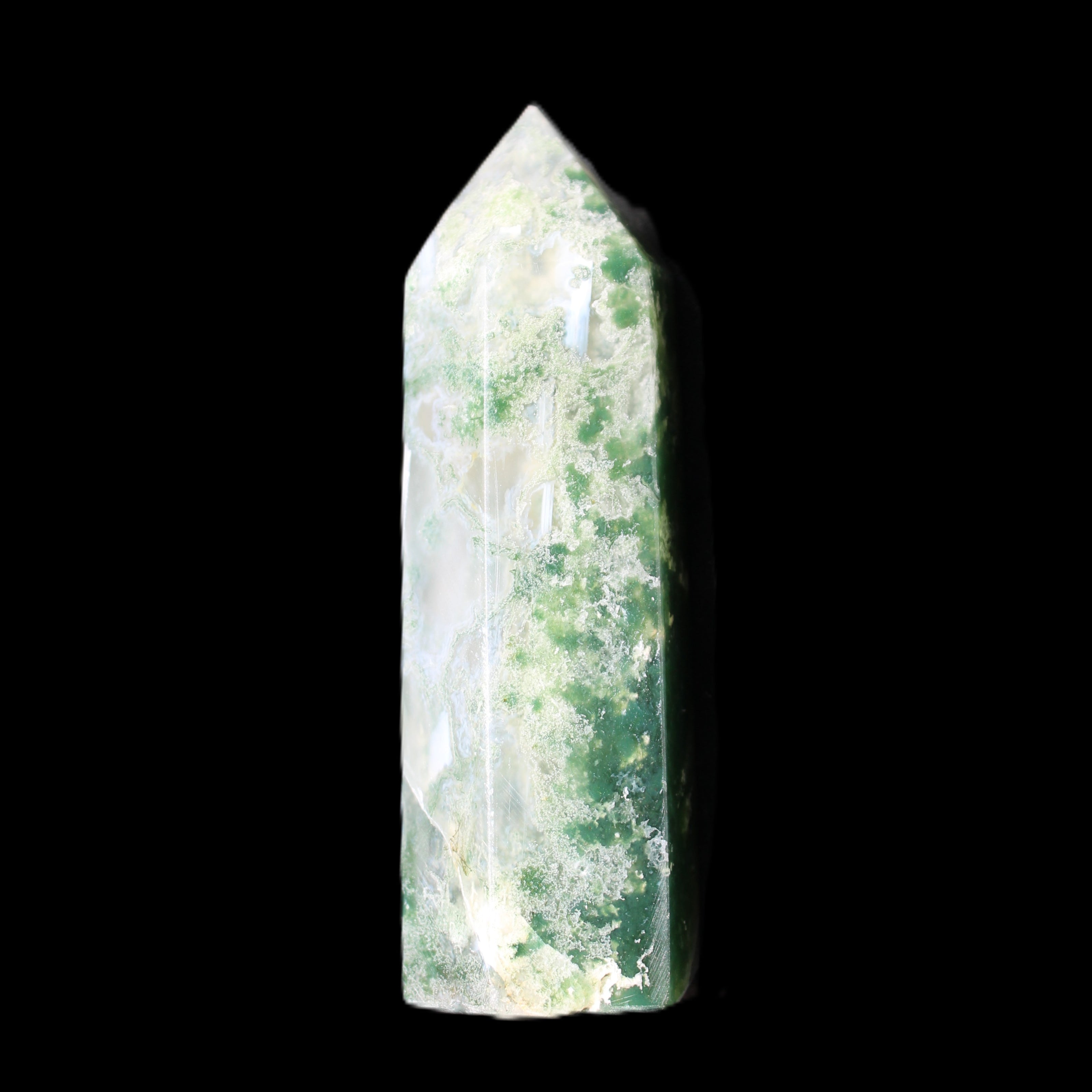 Moss Agate wand 64mm 44g in sunlight - Rocks and Things Store