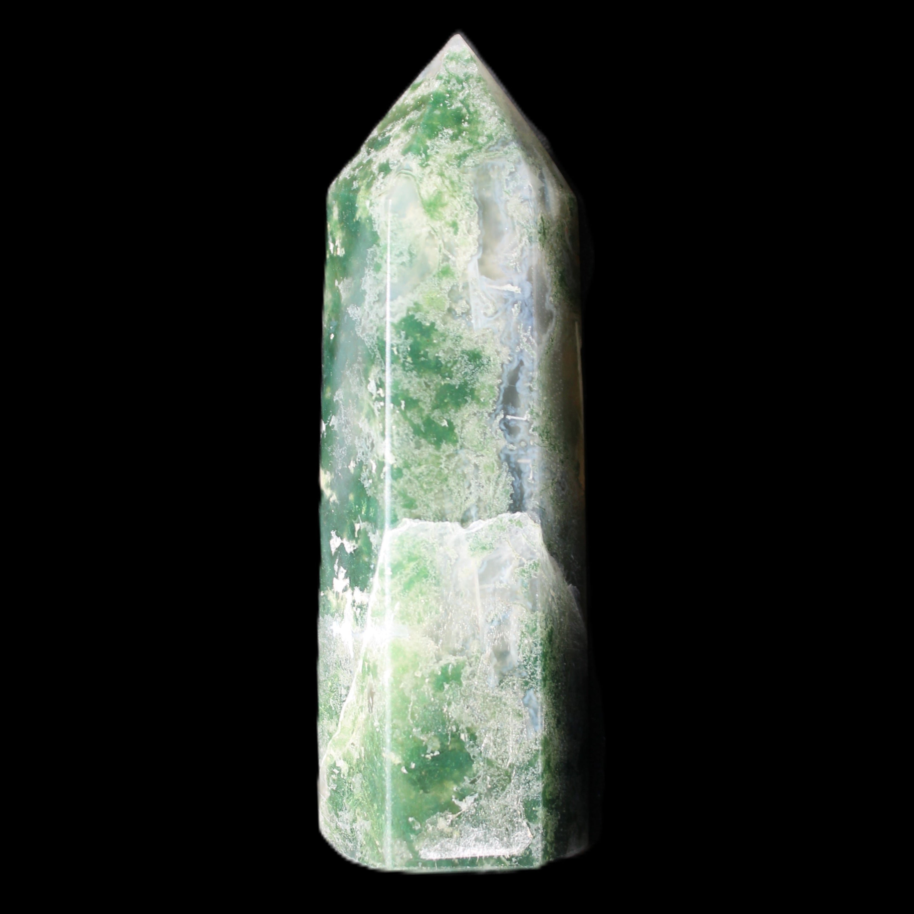 Moss Agate wand 64mm 44g in sunlight - Rocks and Things Store